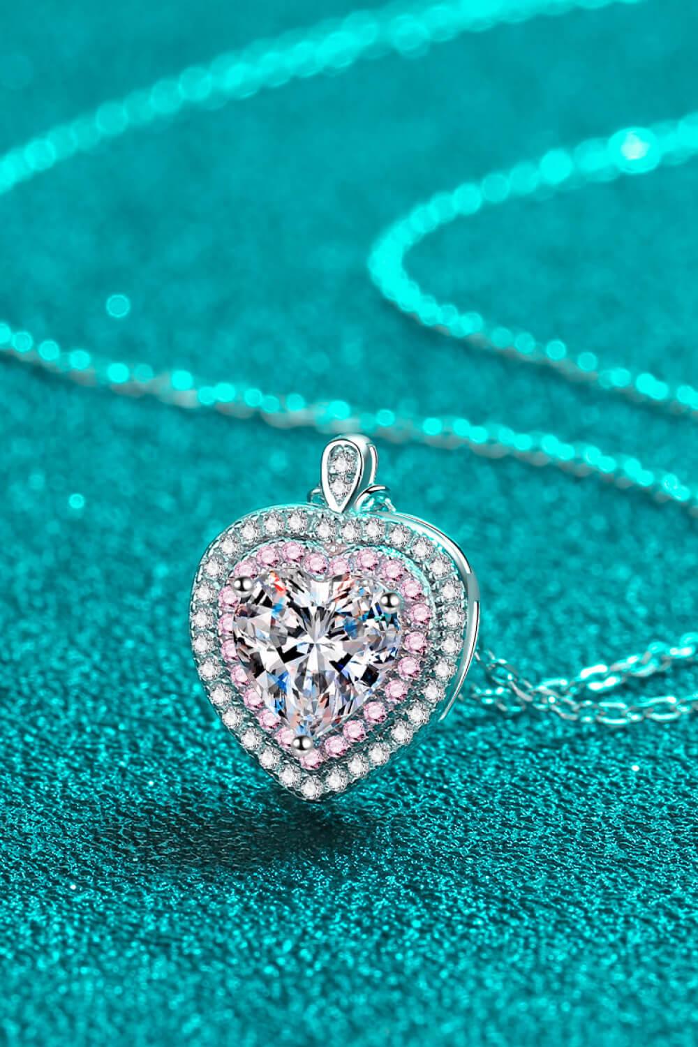Sterling Silver 1 Carat Moissanite Heart Pendant Necklace - Southern Shores Clothing