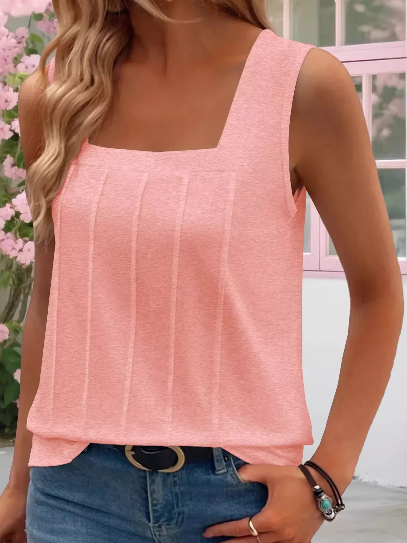 Square Neck Tank Top With Structured Panel Details And Stretch - Southern Shores Clothing