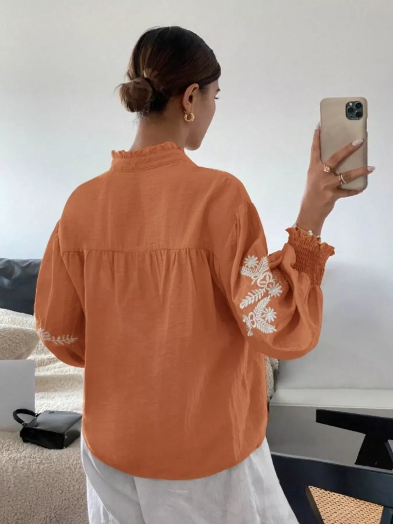 Southern Shores Elegant Embroidered Long Sleeve Buttoned Polyester Blouse With Je T'aime Design - Southern Shores Clothing