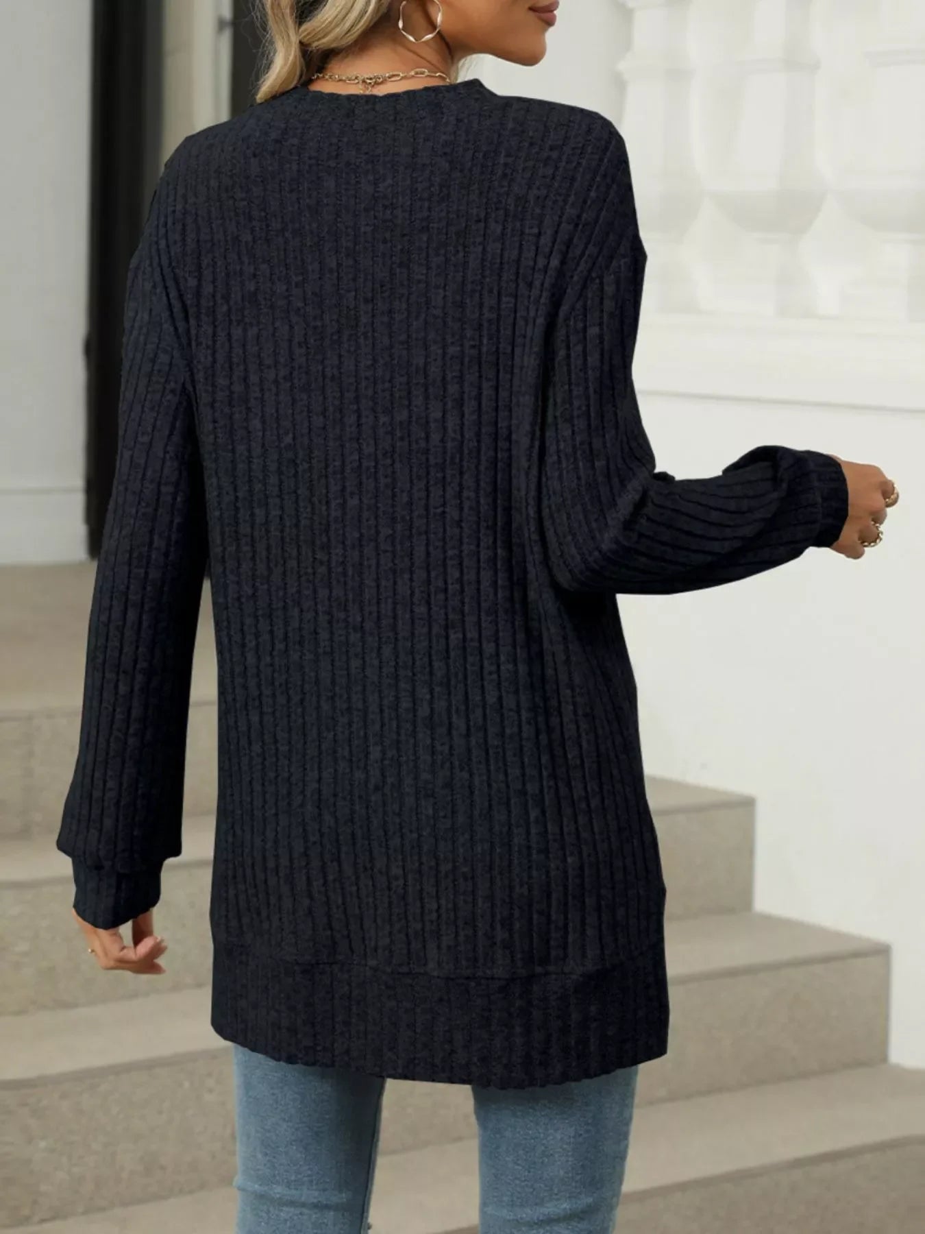 Ribbed Knit Round Neck Sweater - Southern Shores Clothing