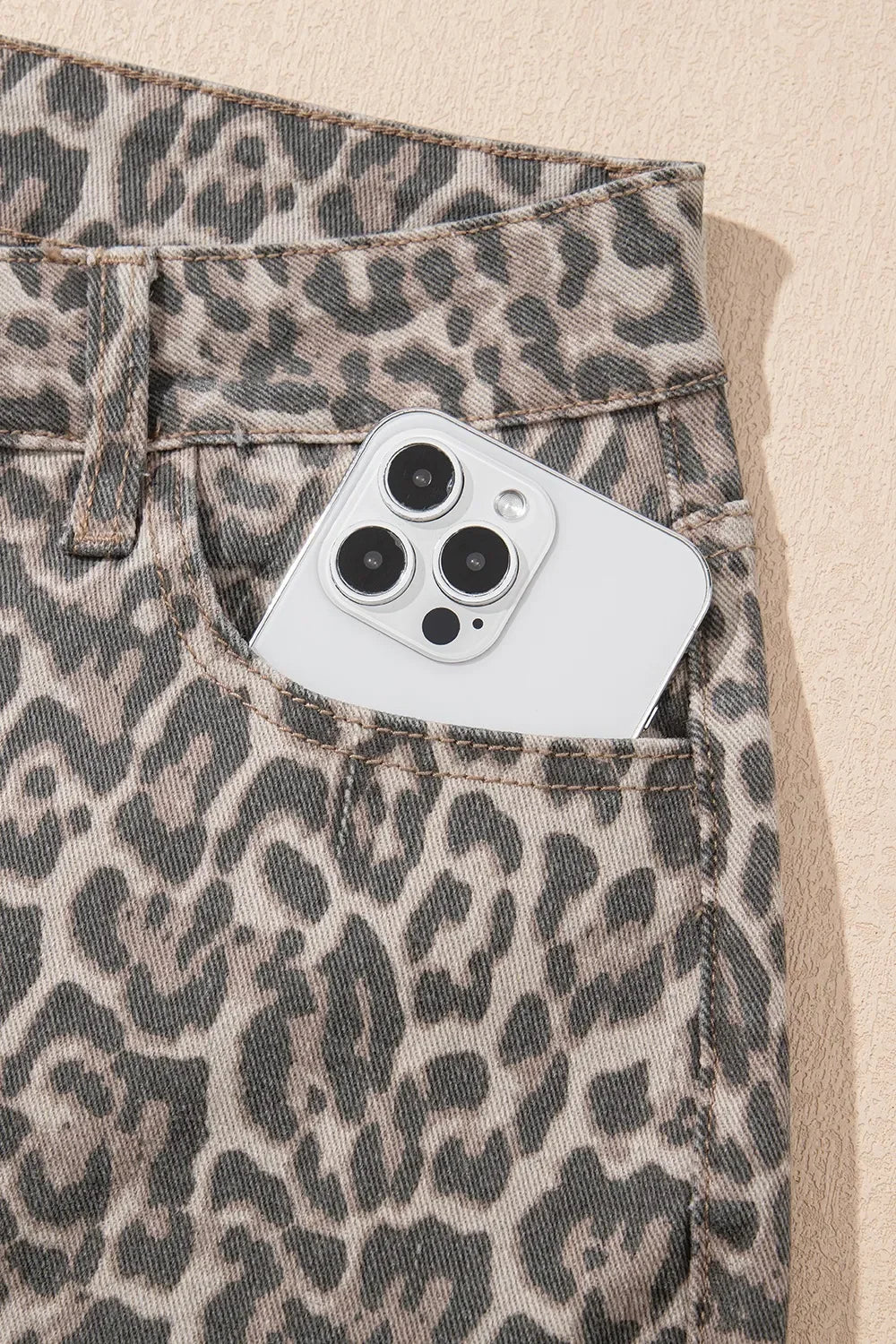 Coastal Leopard High Waist Wide Leg Frayed Edge Denim Jeans