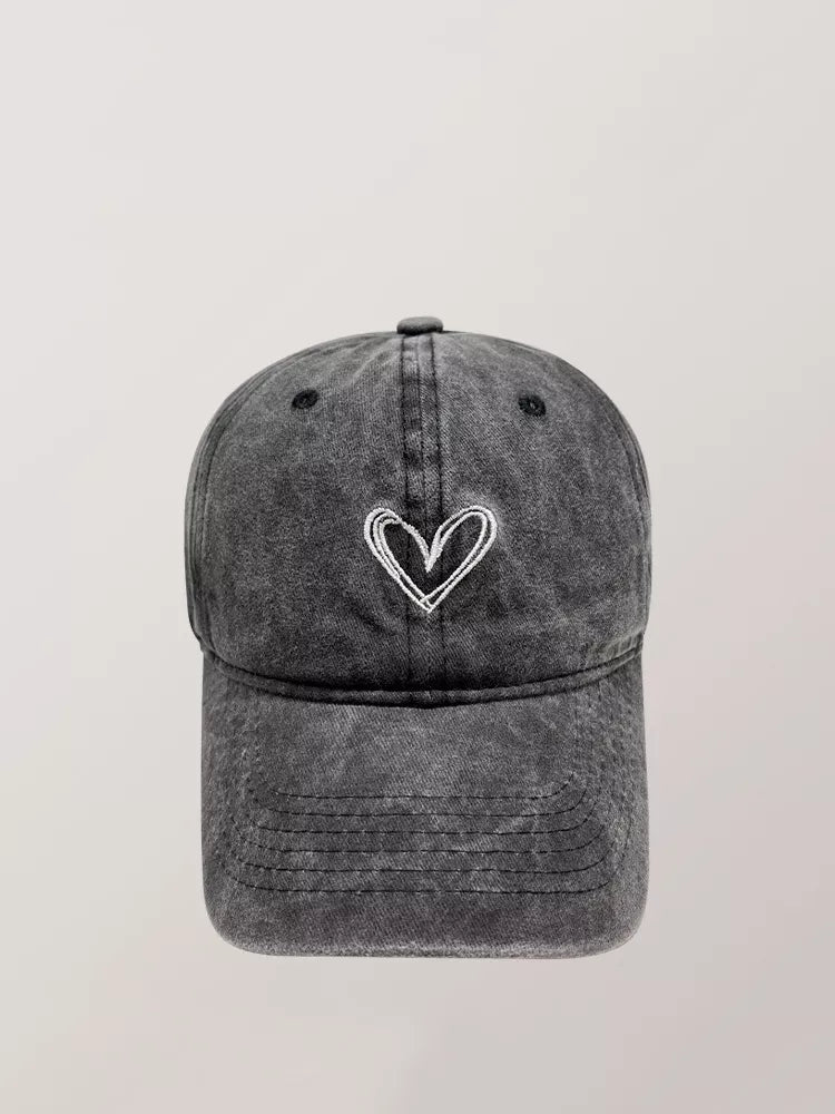 Washed Heart Embroidered Baseball Cap One Size