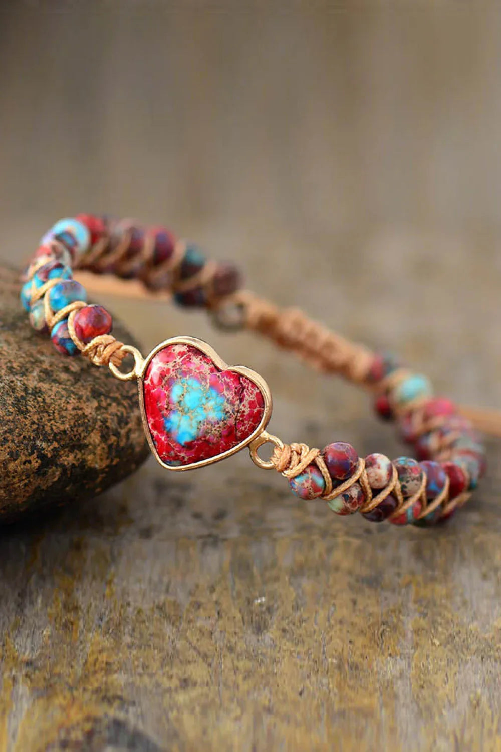 Heart Shaped Natural Stone Bracelet With Copper Accents - Southern Shores Clothing