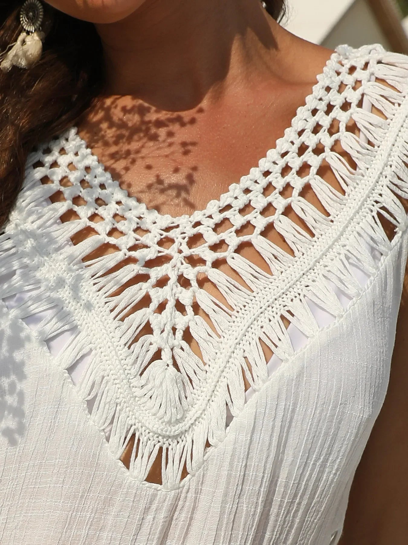 Crochet Detail Beach Cover Up Dress One Size - Southern Shores Clothing