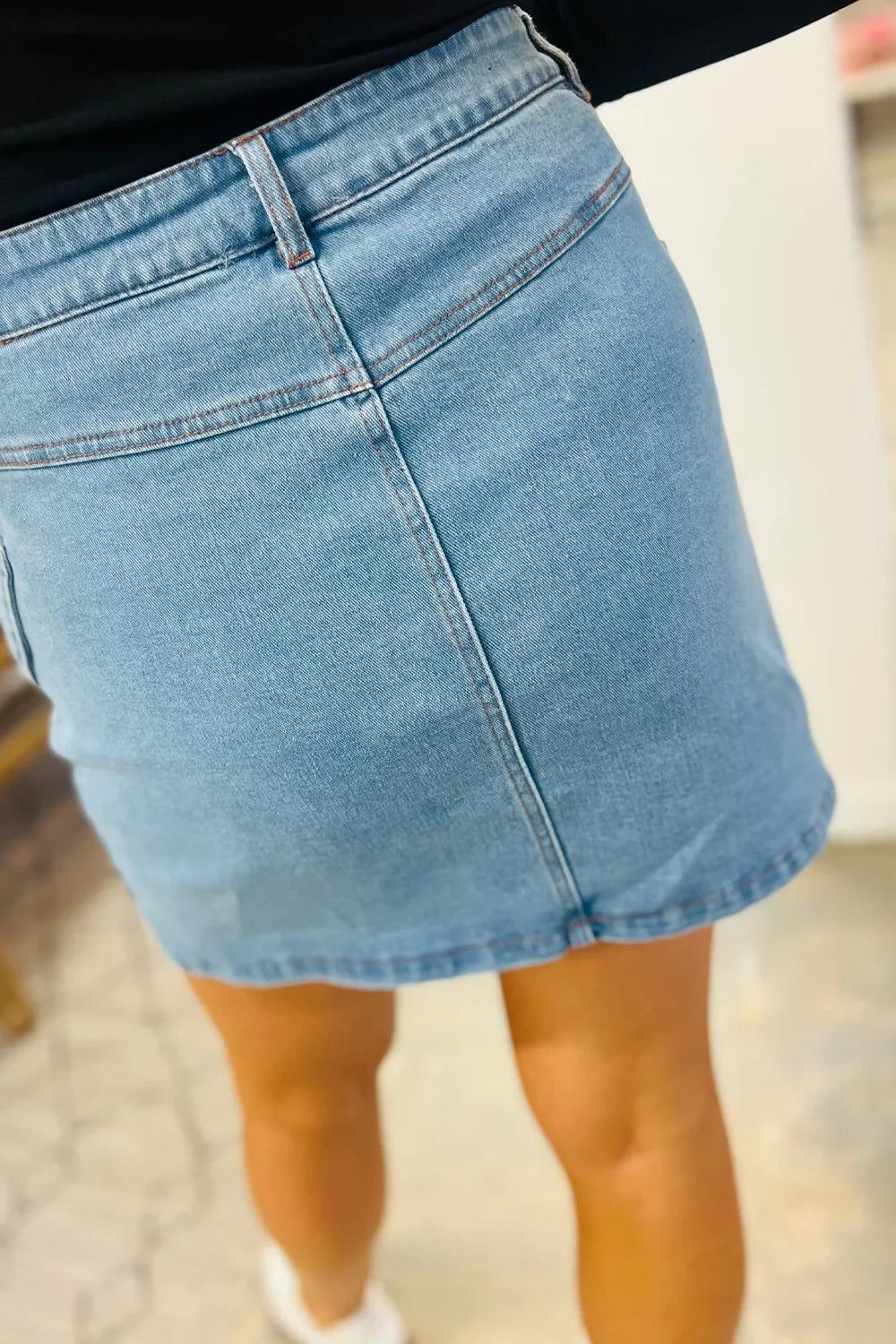 Acid Wash Bowknot Details High Waist Denim Skirt - Southern Shores Clothing