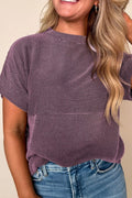 Corded Knit Mock Neck Short Sleeve T Shirt With Stretch - Southern Shores Clothing