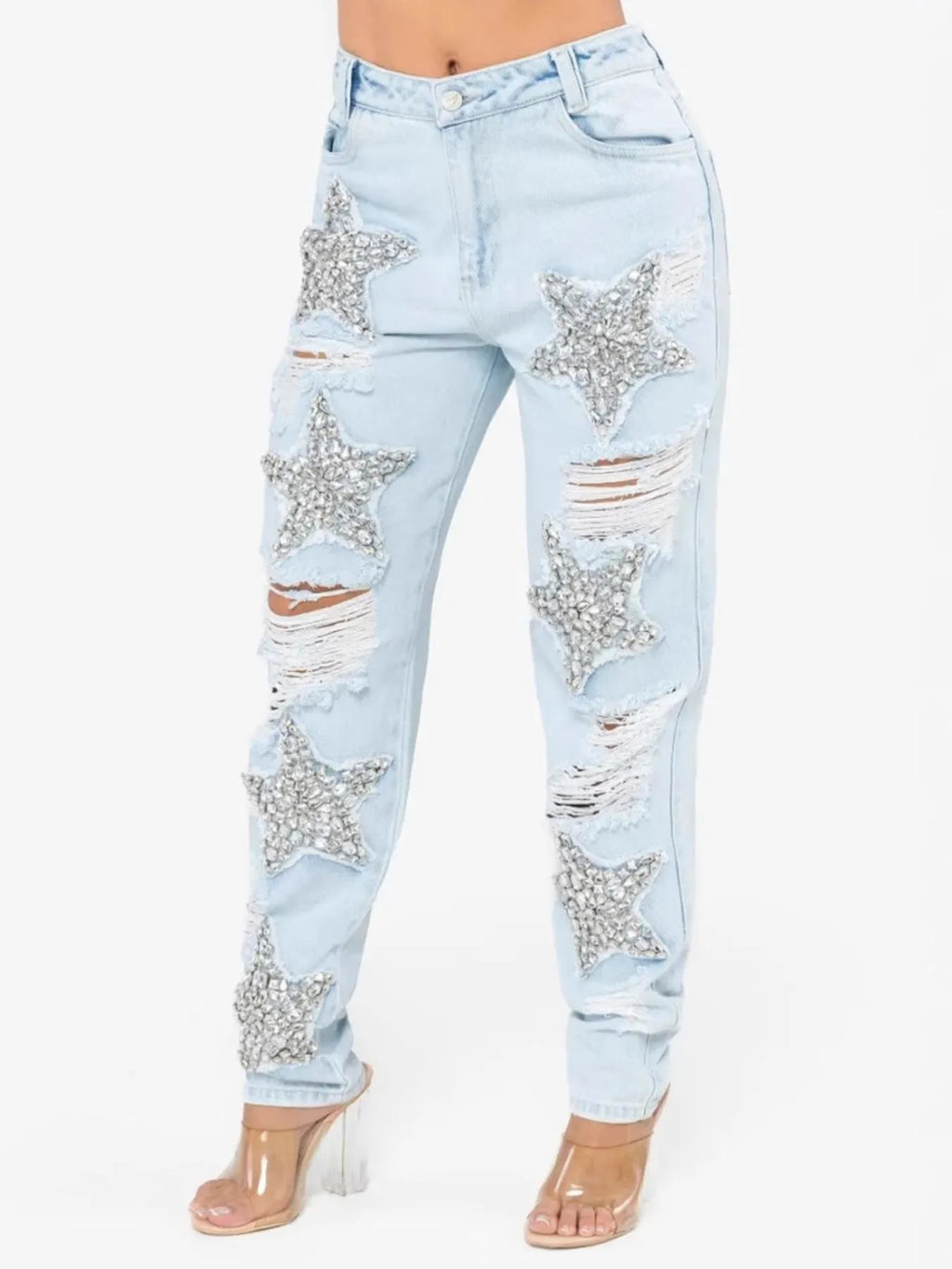 Charleston Inspired Distressed Star Wash Boyfriend Jeans