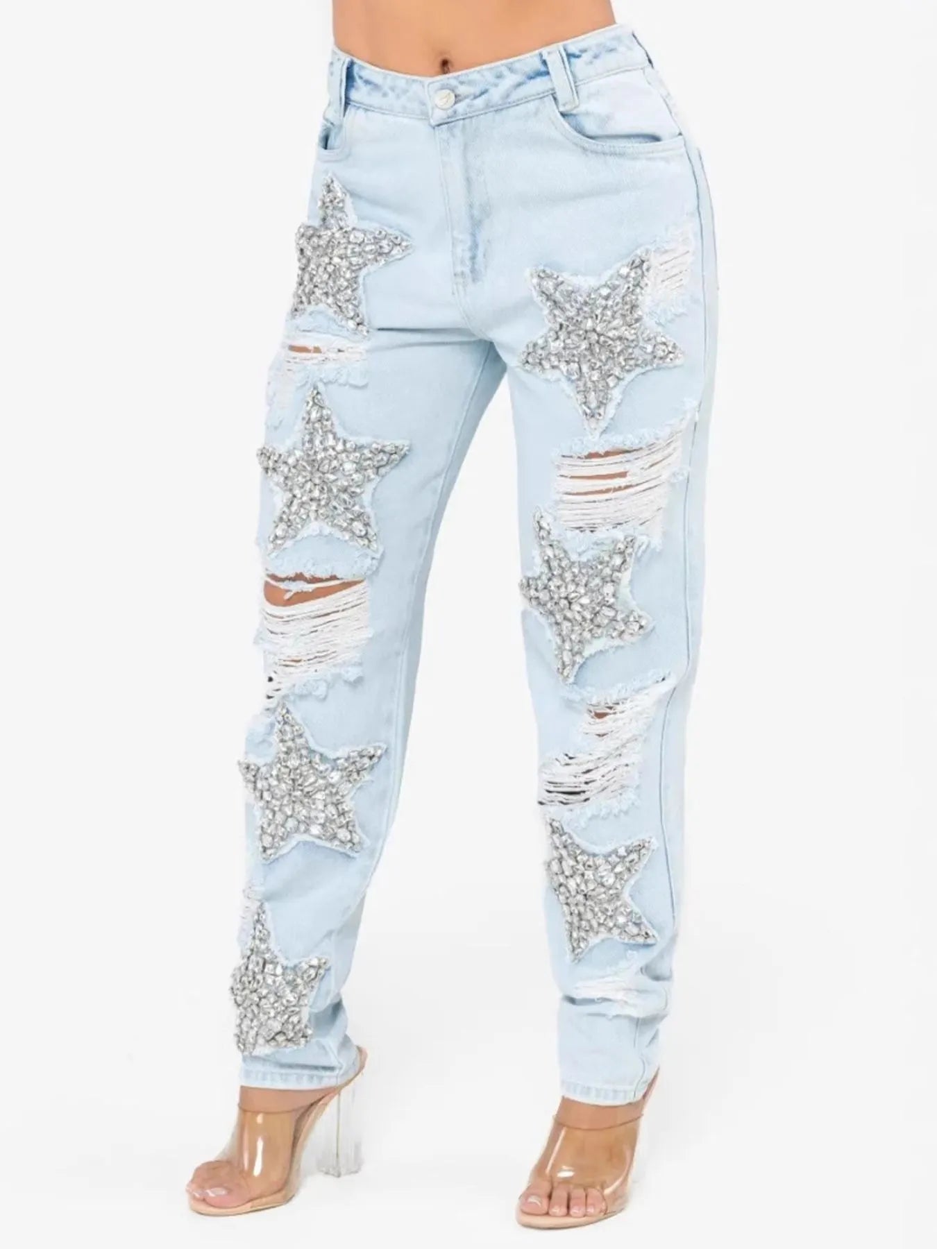 Charleston Inspired Distressed Star Wash Boyfriend Jeans