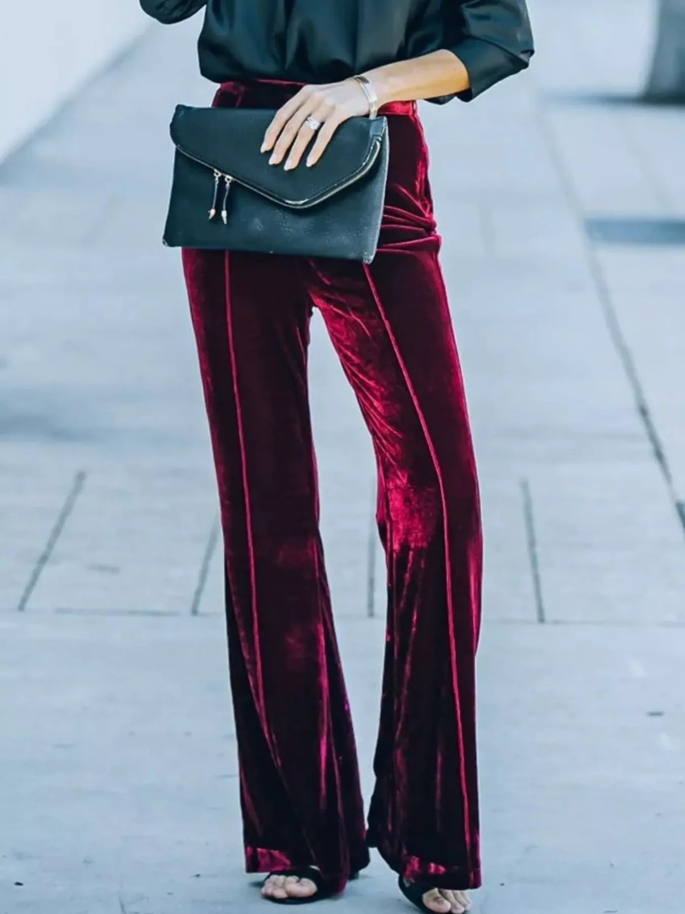 High Waisted Wide Leg Velvet Pants For Versatile Outfits - Southern Shores Clothing