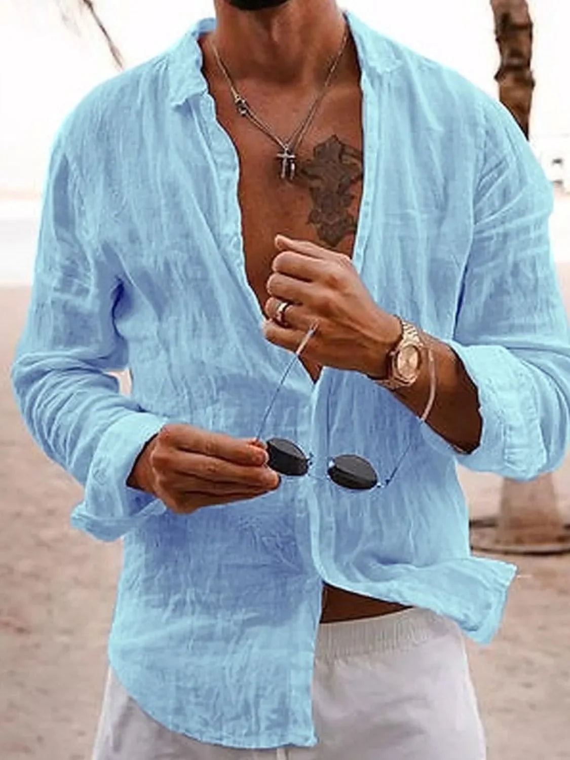 Plus Size Button Up Long Sleeve Cotton Shirt