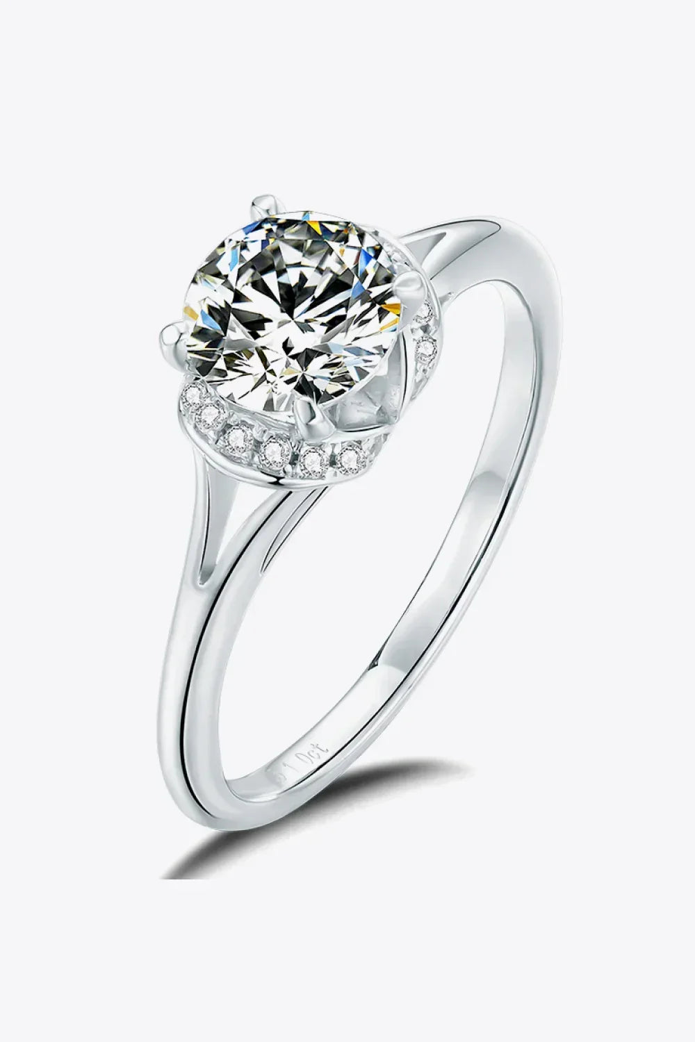 1 Carat Moissanite Split Shank Ring Platinum Plated Silver - Southern Shores Clothing
