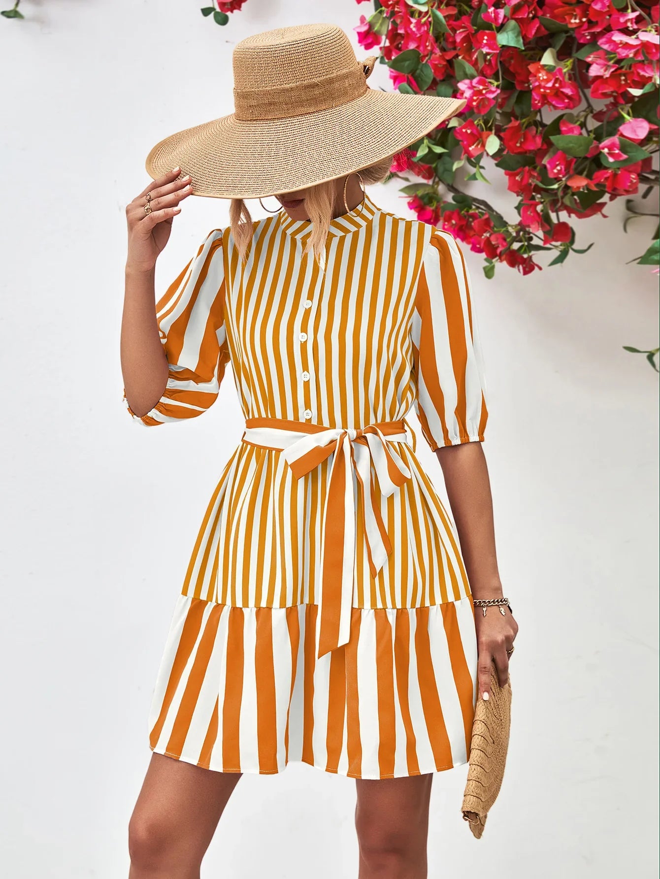 Striped Half Sleeve Tie Waist Mini Dress - Southern Shores Clothing