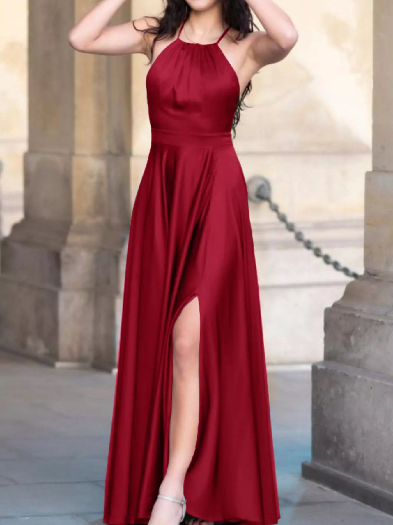 Halter Neck Maxi Dress With Slit And Backless