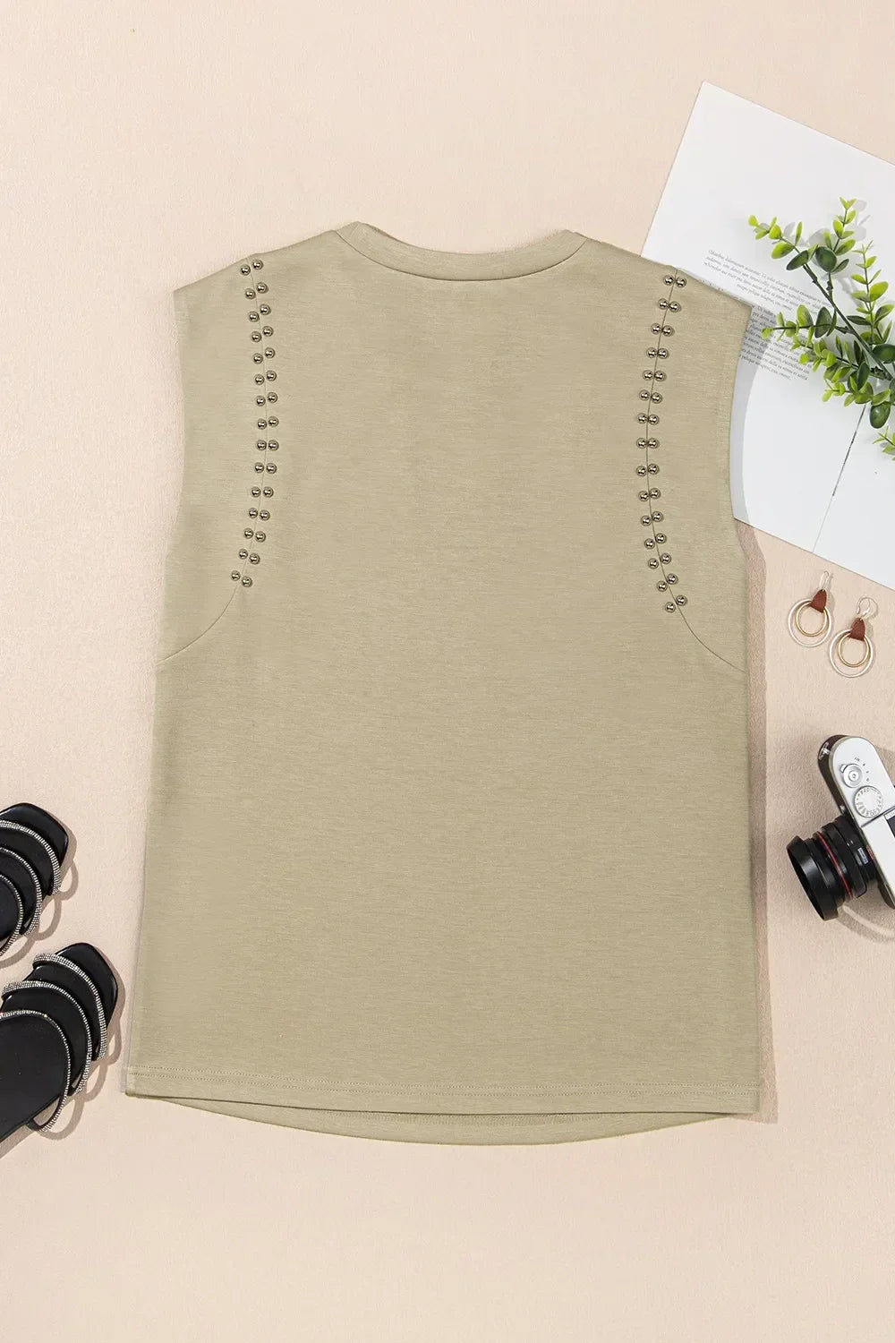 Studded Cap Sleeve Round Neck Stretch T Shirt With Shine - Southern Shores Clothing