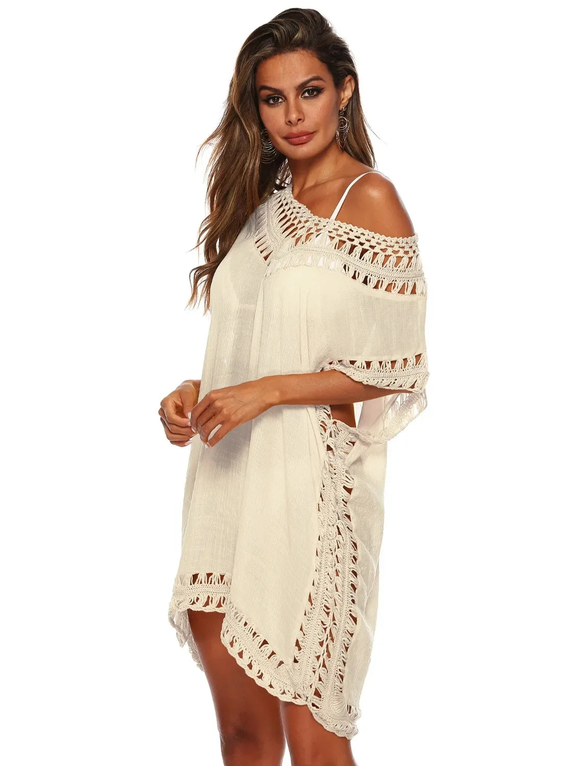 Bohemian Crochet Trim Beach Cover-Up One Size - Southern Shores Clothing