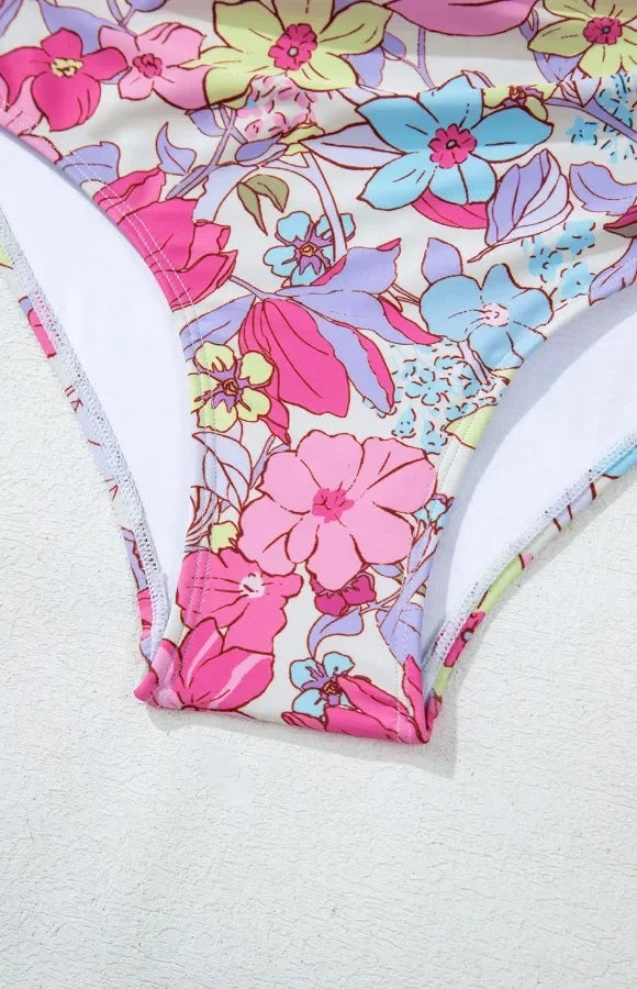 Floral Ruffle Trim Tummy Control Swimsuit One Piece - Southern Shores Clothing