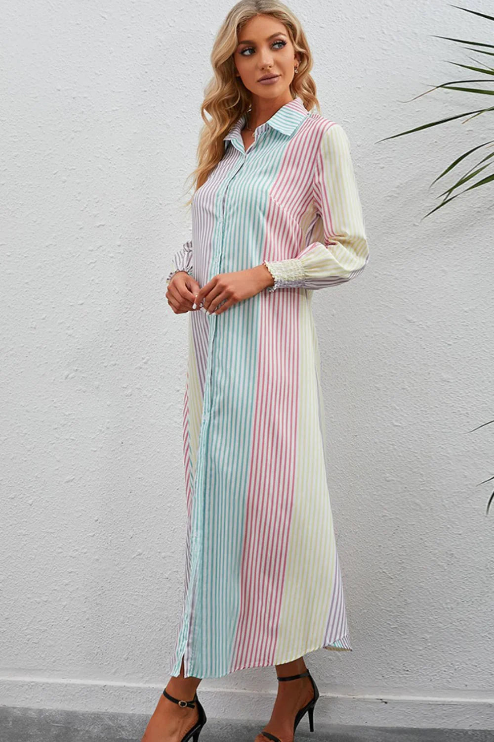 Stripe Button Up Maxi Shirt Dress With Relaxed Silhouette - Southern Shores Clothing