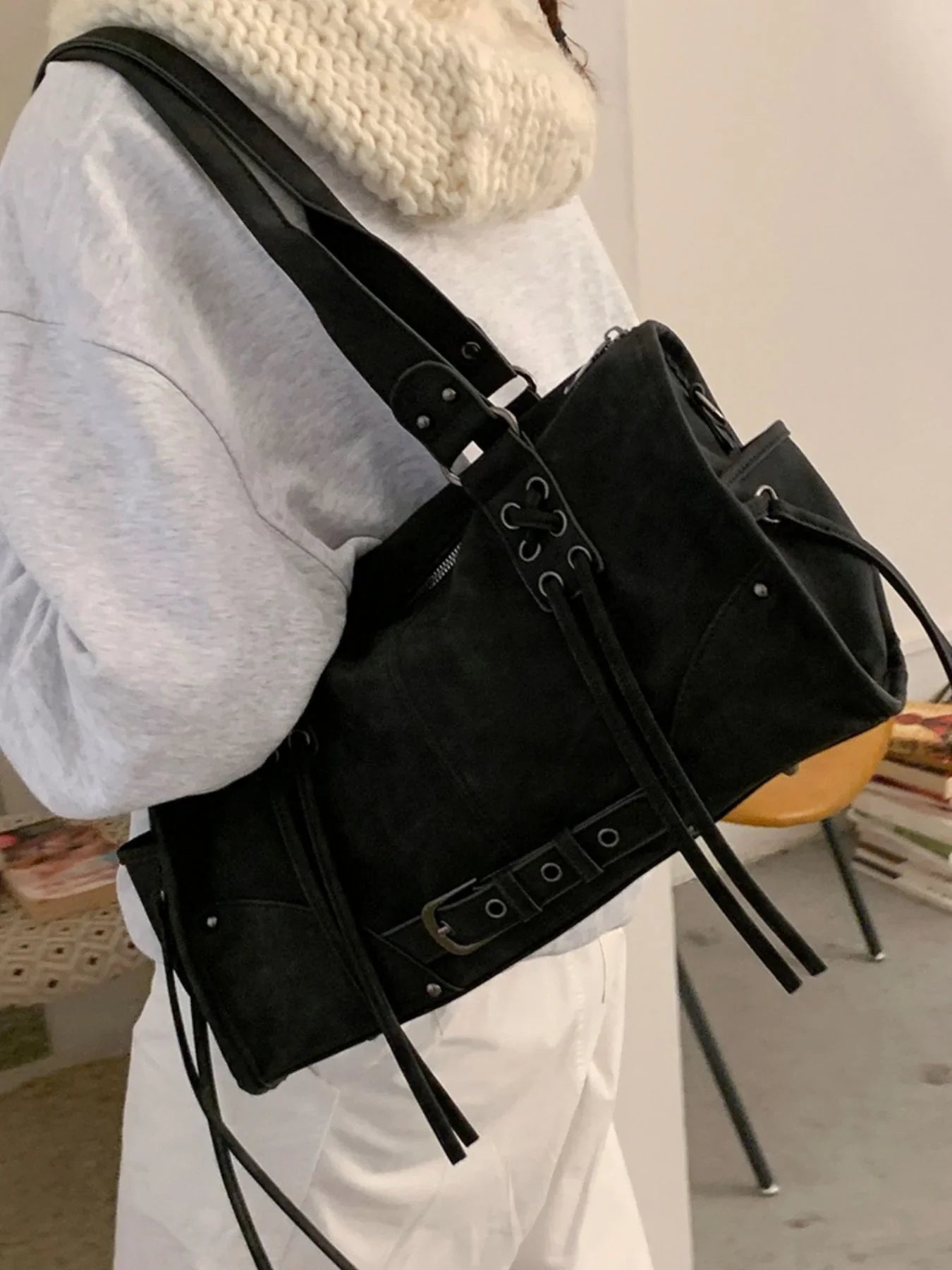 Lace-Up Shoulder Bag With Classic Design - Southern Shores Clothing