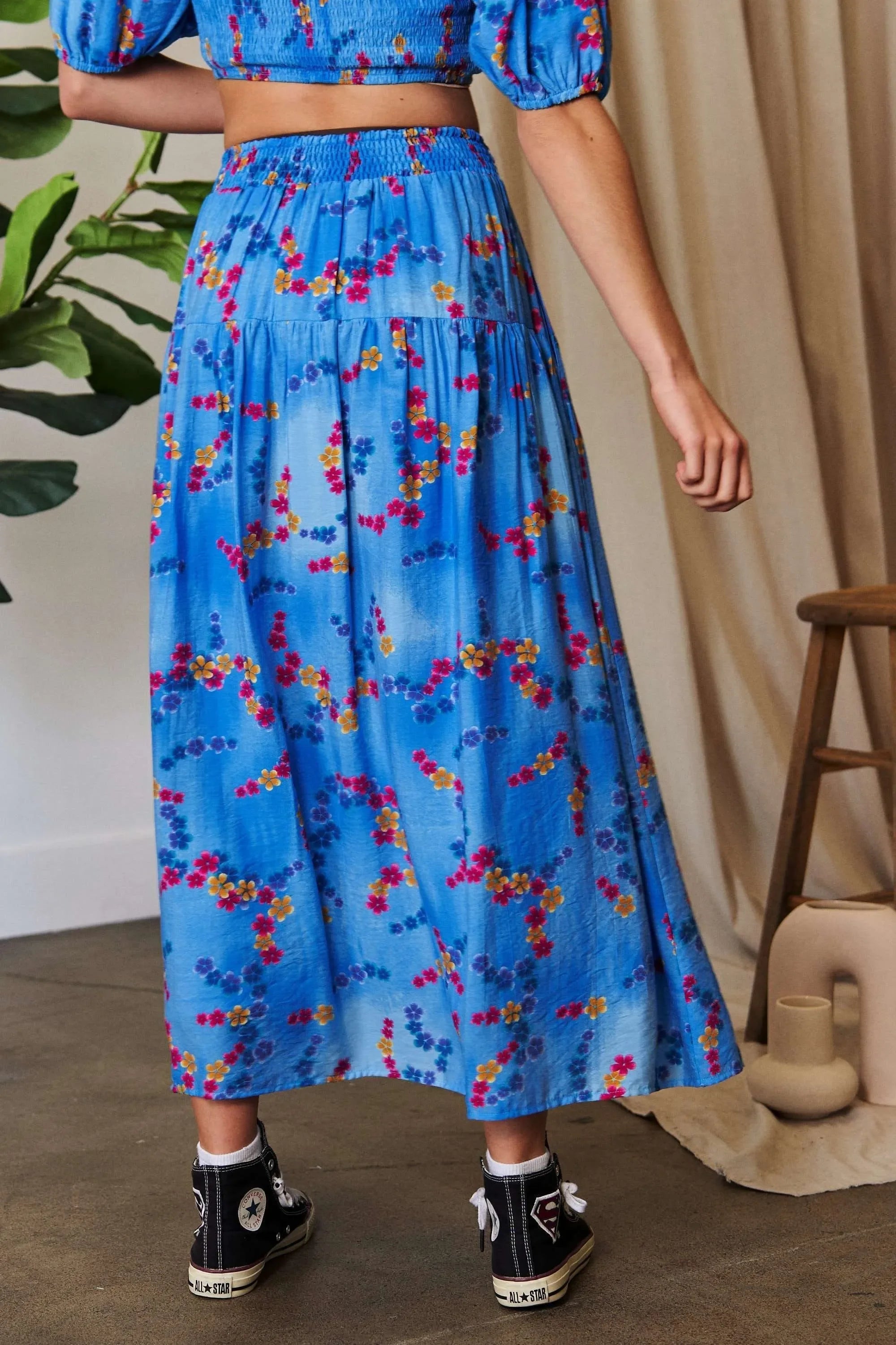 Printed Ruffled Smocking Waistband Maxi Skirt - Southern Shores Clothing