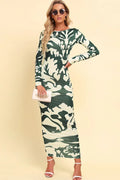 Printed Camouflage Backless Long Sleeve Beach Maxi Dress - Southern Shores Clothing