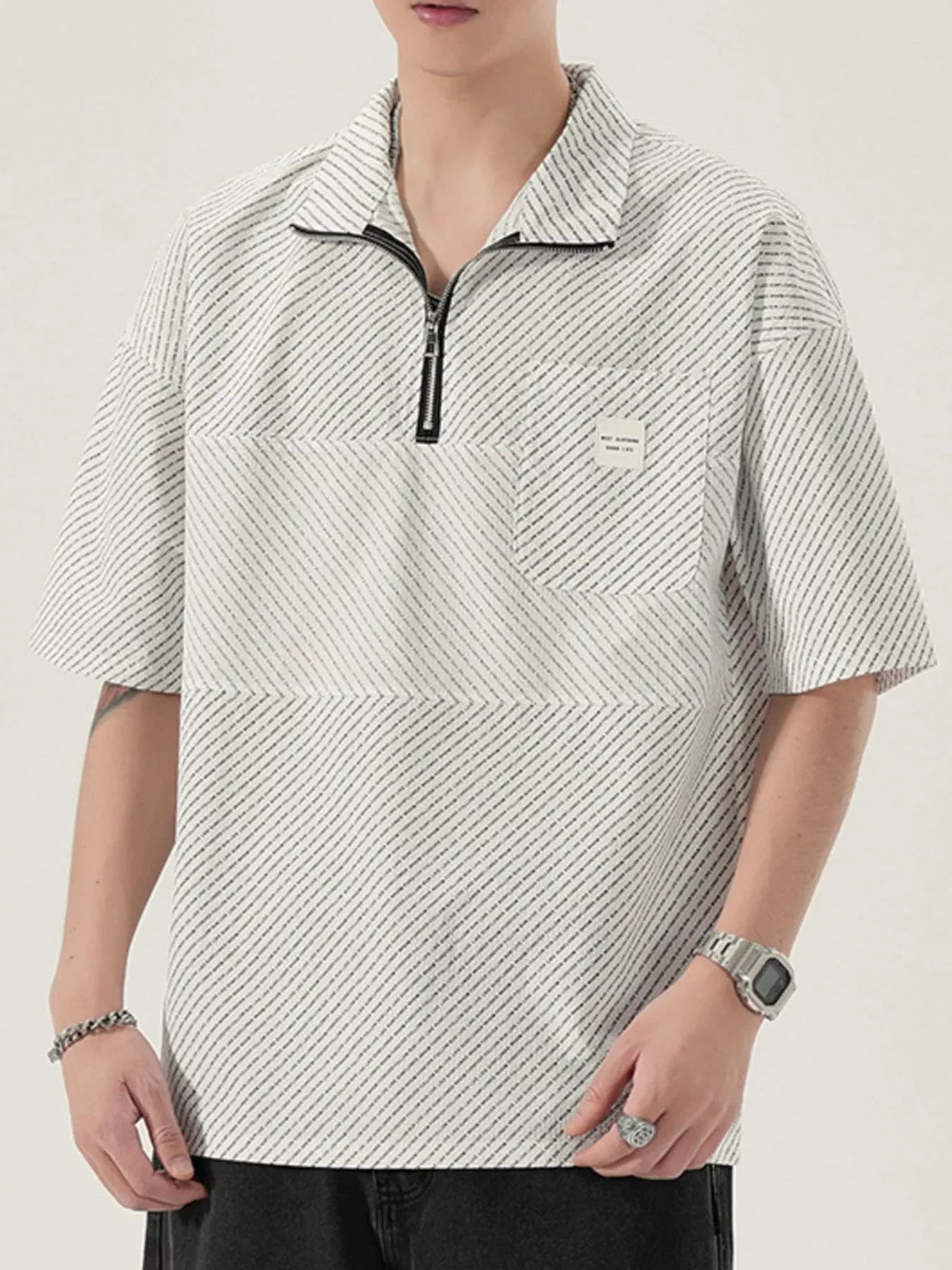 Plus Size Oversized Half-Zip Textured T-Shirt - Southern Shores Clothing
