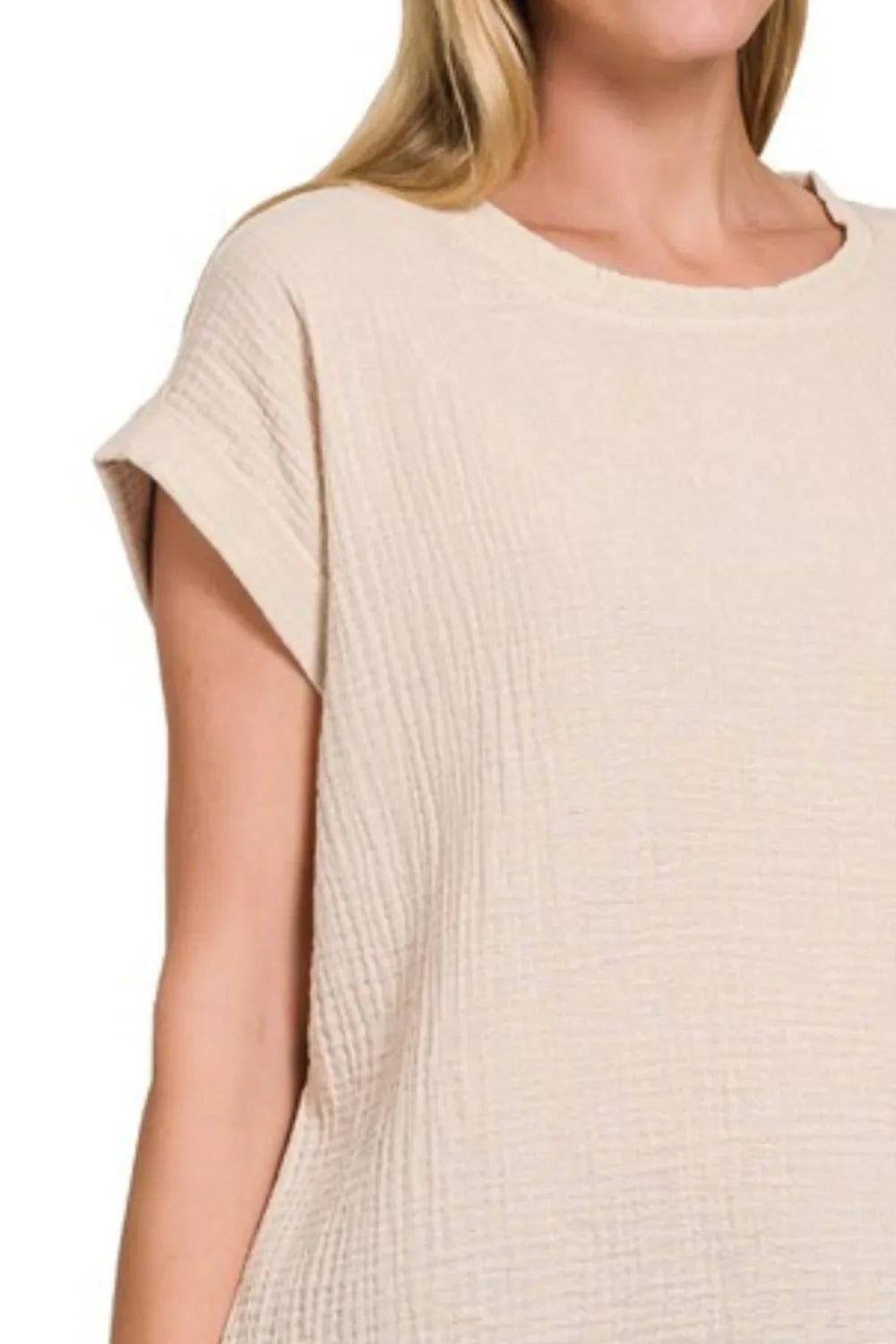Waffle Knit Oversized Round Neck Short Sleeve T Shirt - Southern Shores Clothing