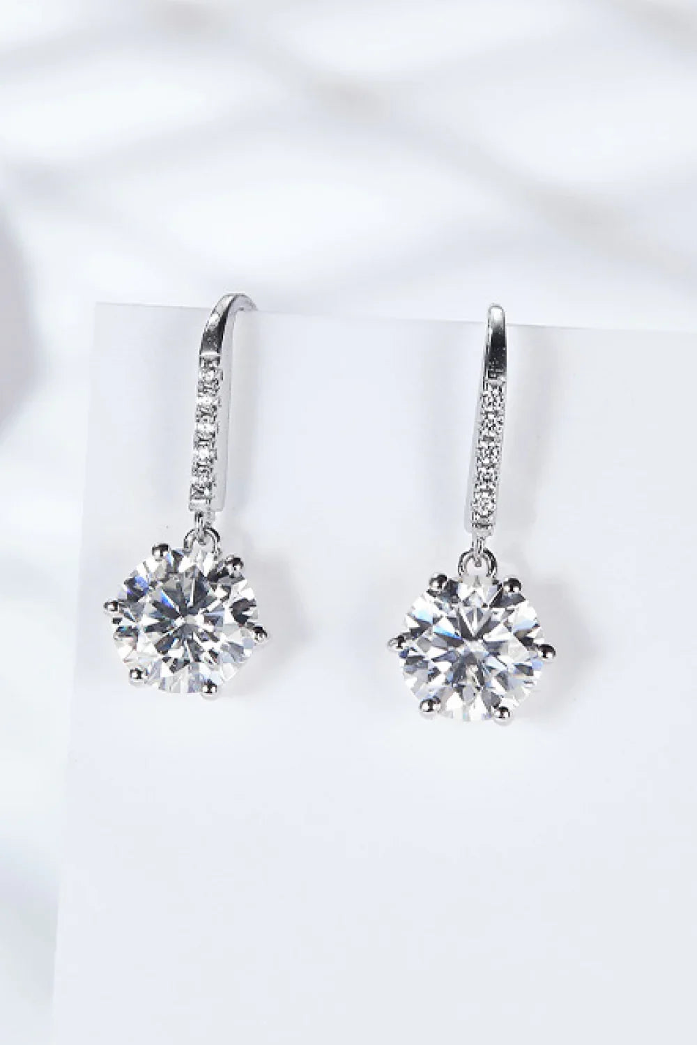 Six-Prong Moissanite Drop Earrings In Sterling Silver - Southern Shores Clothing