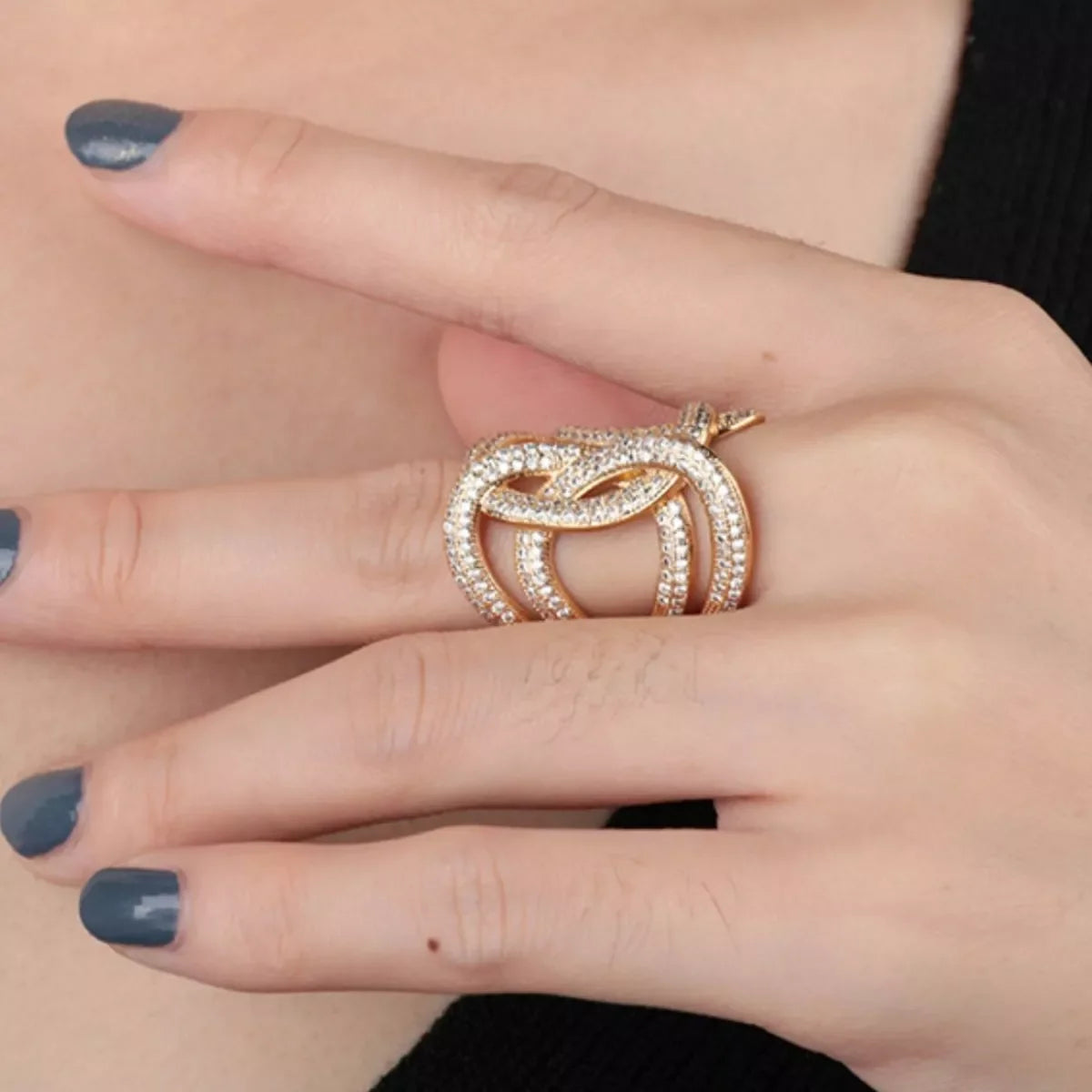18K Plated Zircon Interwoven Ring Gold Tone - Southern Shores Clothing