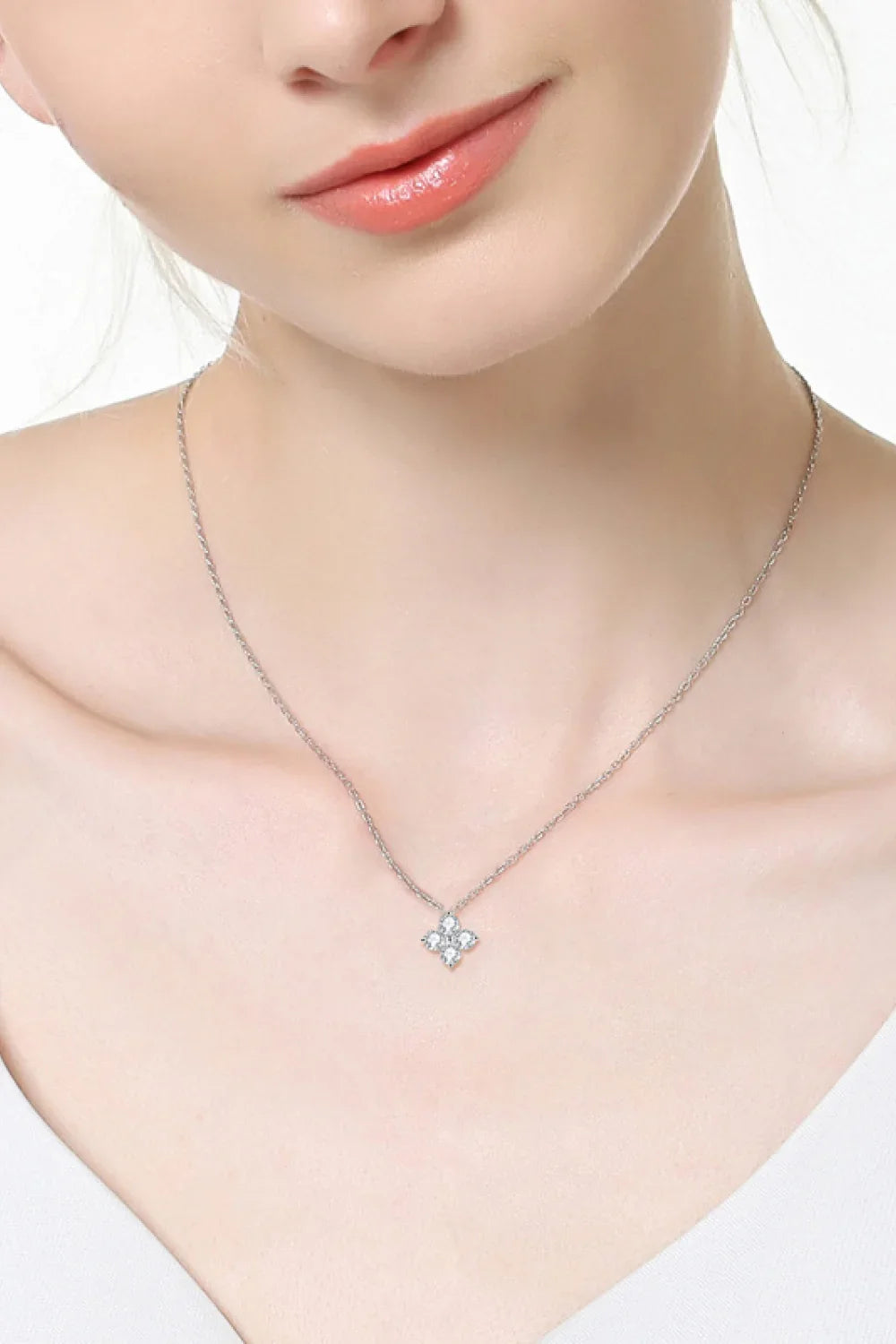 Moissanite Four Leaf Clover Necklace in Sterling Silver - Southern Shores Clothing