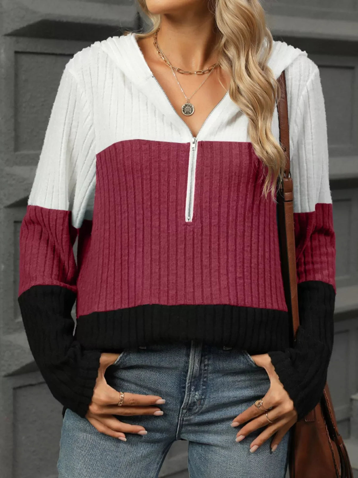 Color Block Half Zip Hooded Top - Southern Shores Clothing
