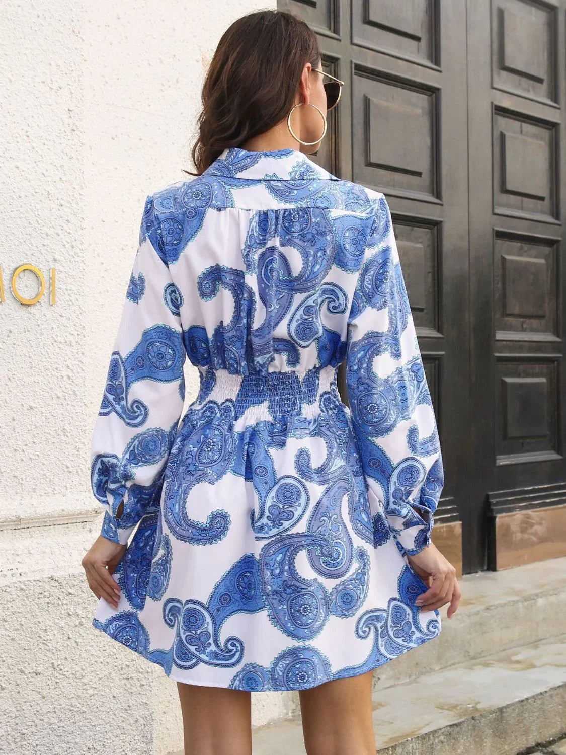 Paisley Print Johnny Collar Smocked Dress - Southern Shores Clothing