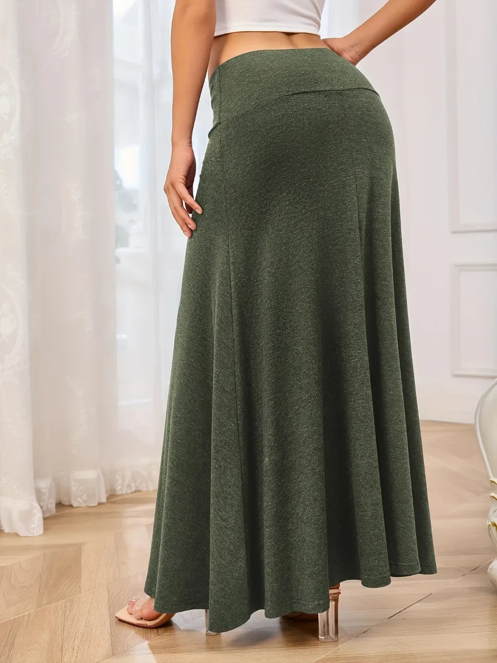 Elegant Solid Elastic Waist Flowy Maxi Skirt - Southern Shores Clothing