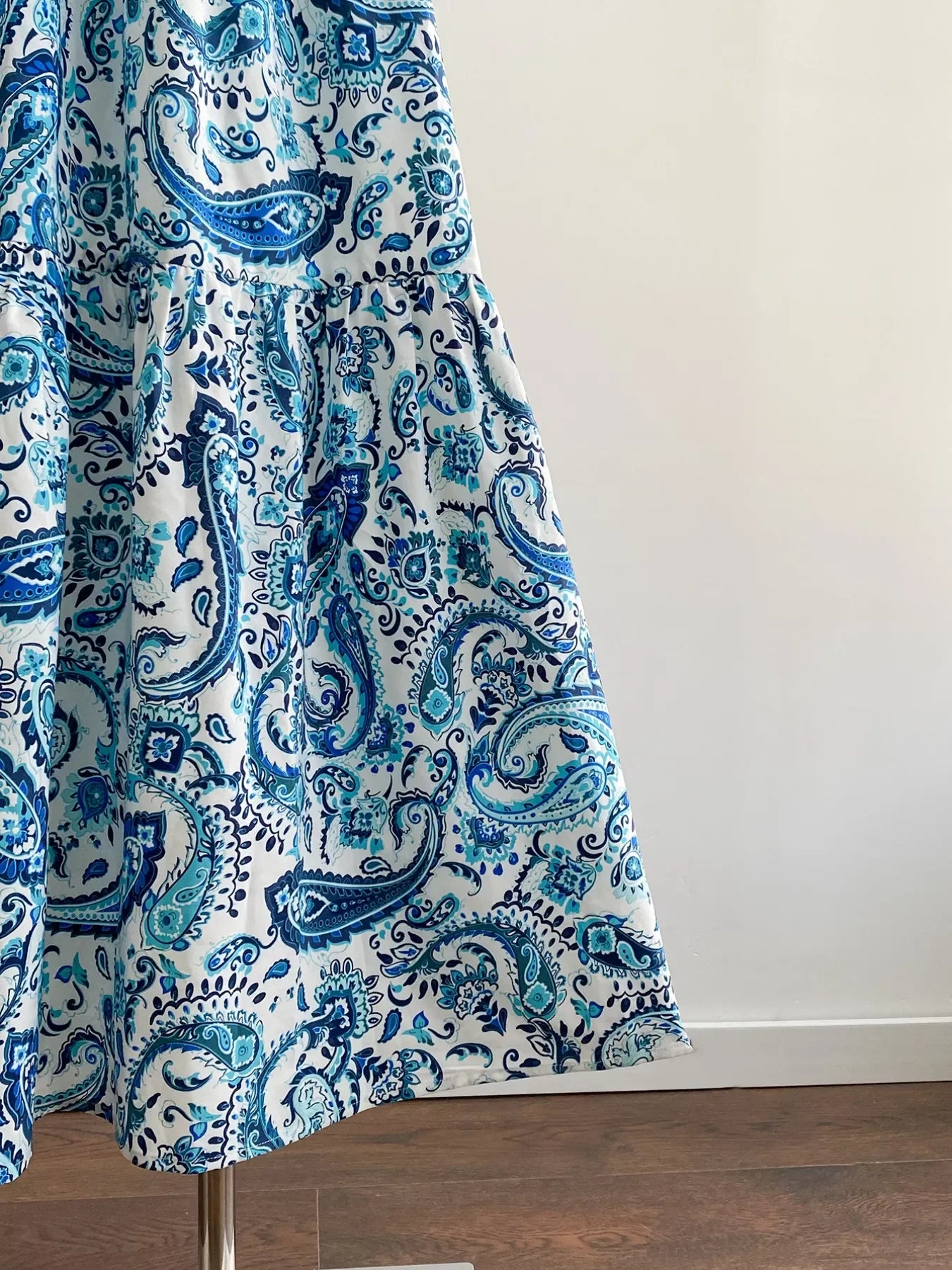 Bohemian Paisley Print V-Neck Dress With Lace And Button - Southern Shores Clothing