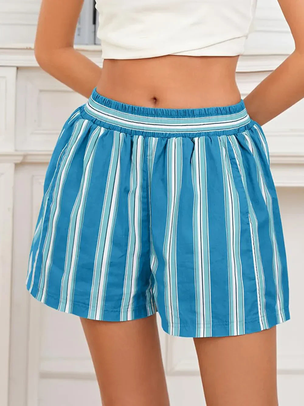 Striped Elastic Waist Casual Shorts For Daily Wear - Southern Shores Clothing