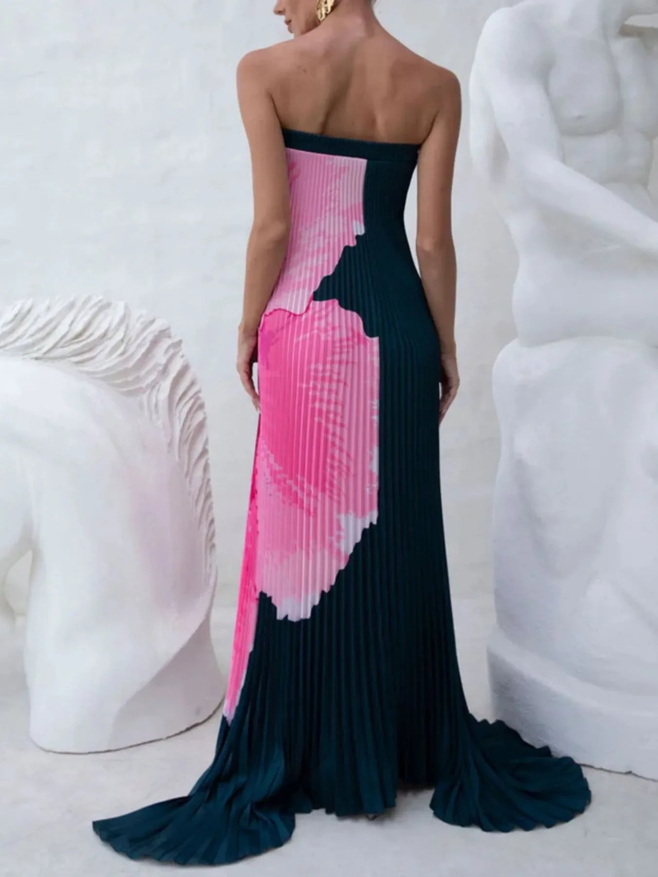 Pleated Printed Tube Floor Length Lowcountry Dress - Southern Shores Clothing