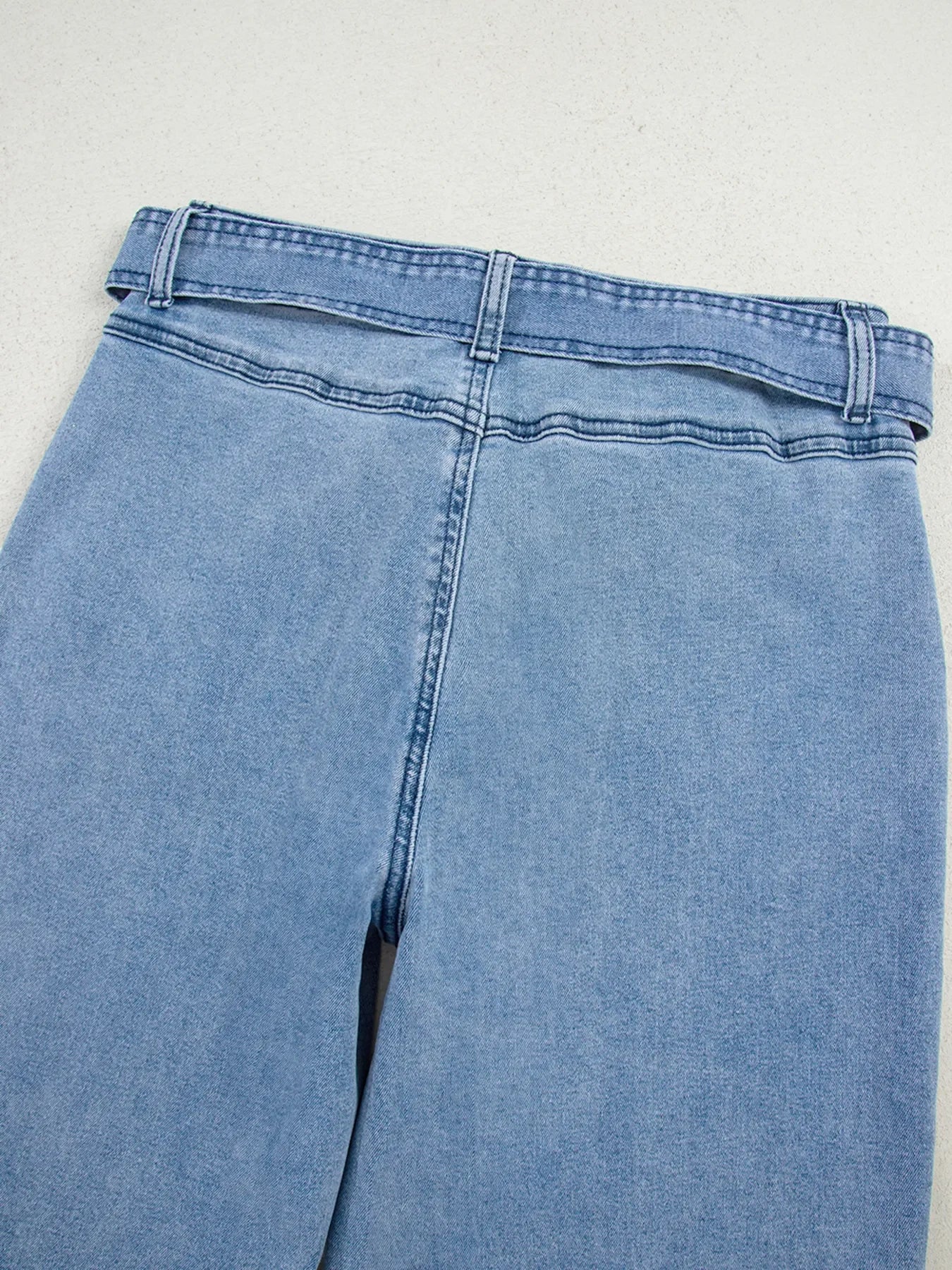 Coastal High Waisted Wide Leg Belted Denim Jeans