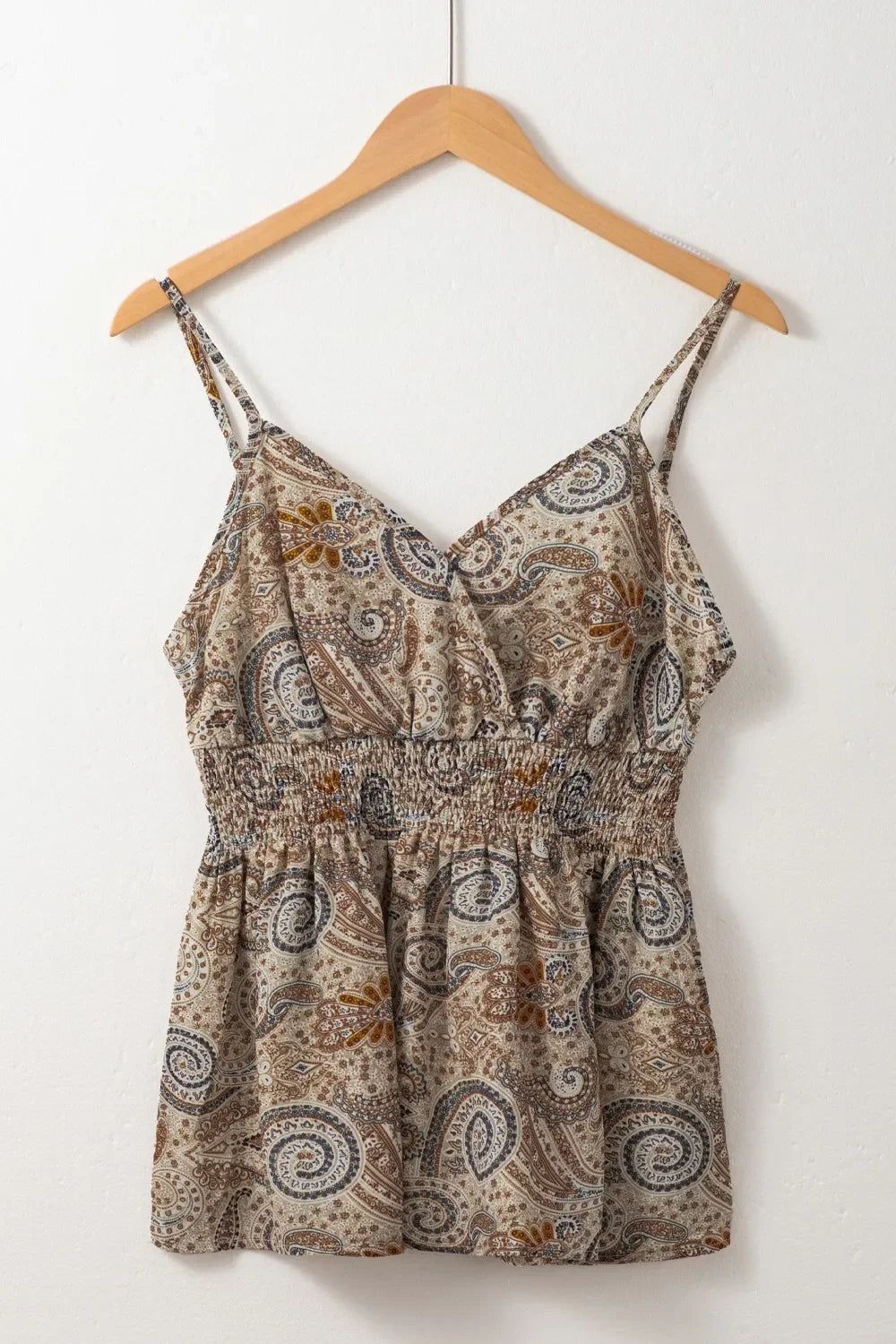 Paisley Print Smocked Babydoll Cami Top Sleeveless Lightweight - Southern Shores Clothing