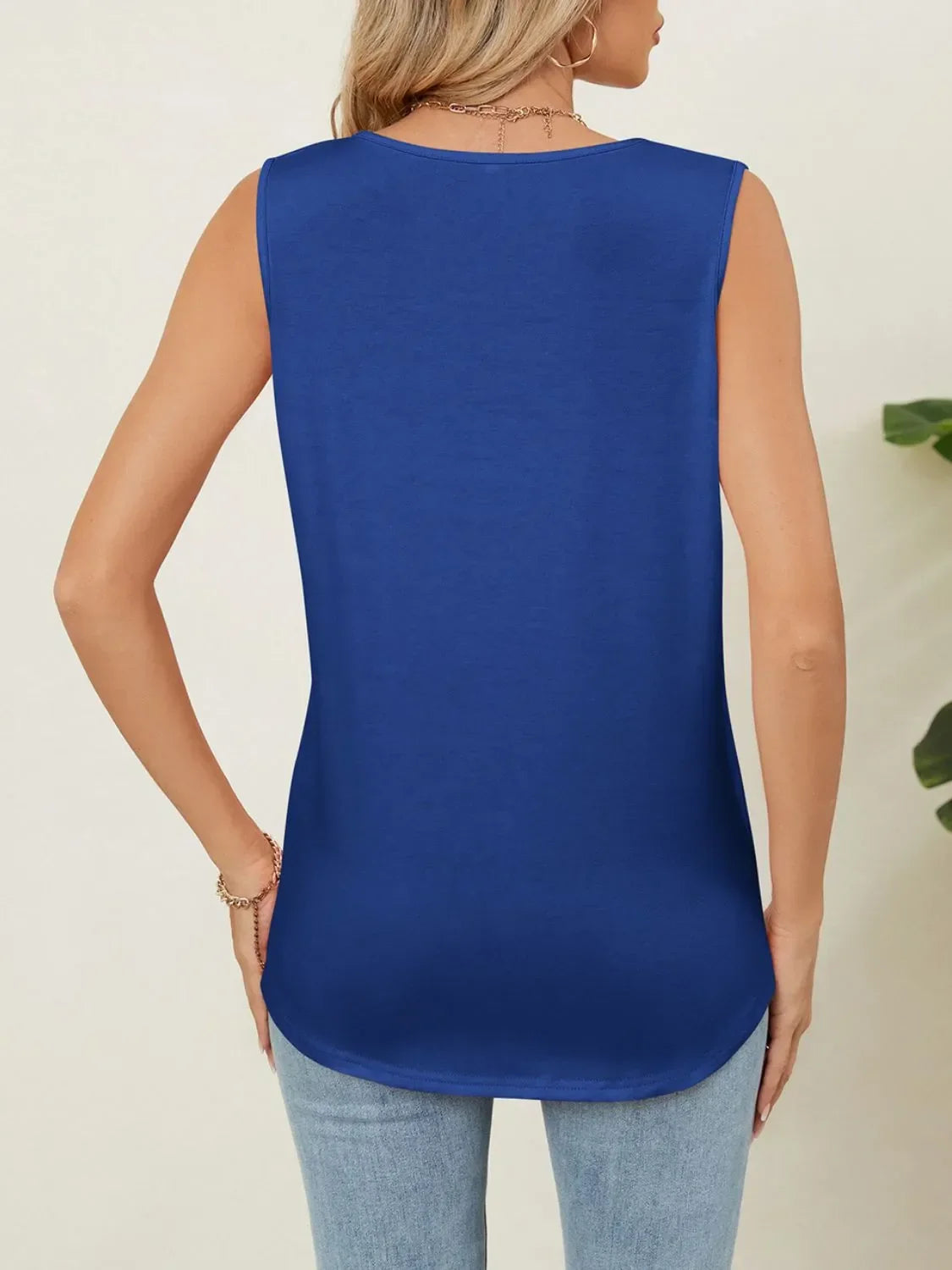 Round Neck Sleeveless Tank Top With Pleated Front Detail - Southern Shores Clothing