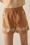 Embroidered Boho Tasseled Drawstring Elastic Waist Casual Shorts - Southern Shores Clothing