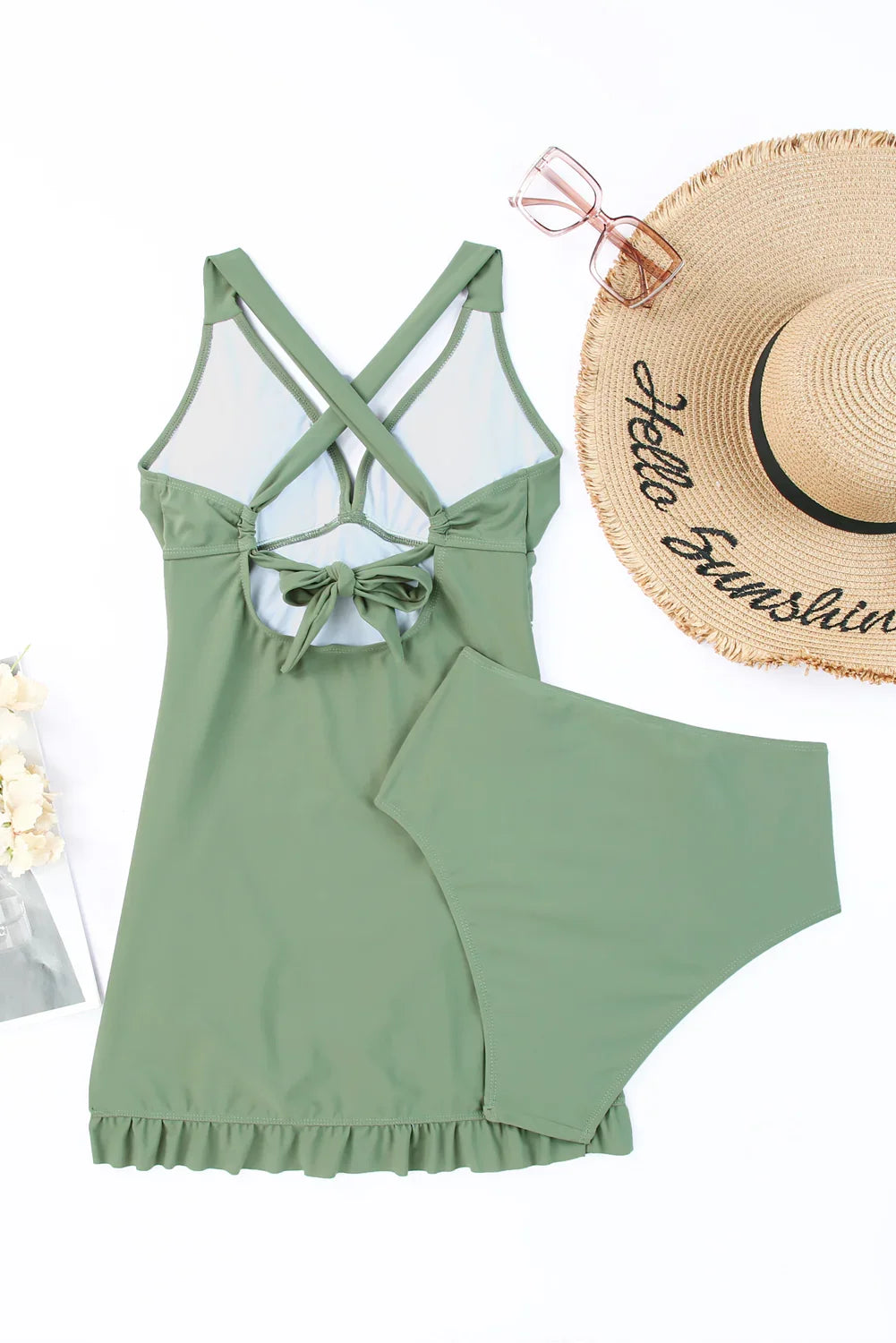 Tie Back Sleeveless Swim Dress and Bottoms Set - Southern Shores Clothing