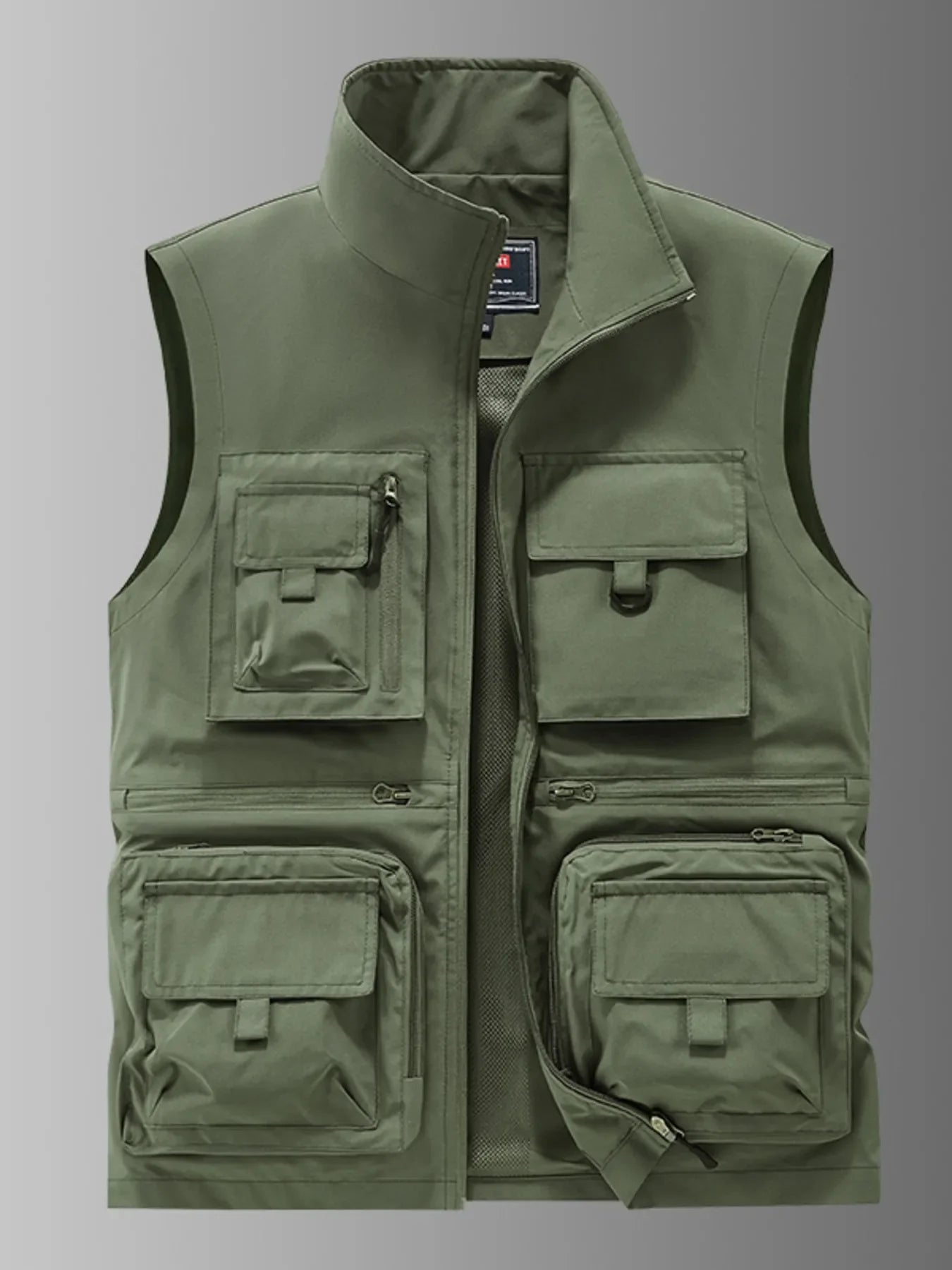 Plus Size Multi Pocket Polyester Utility Vest With Zipper - Southern Shores Clothing