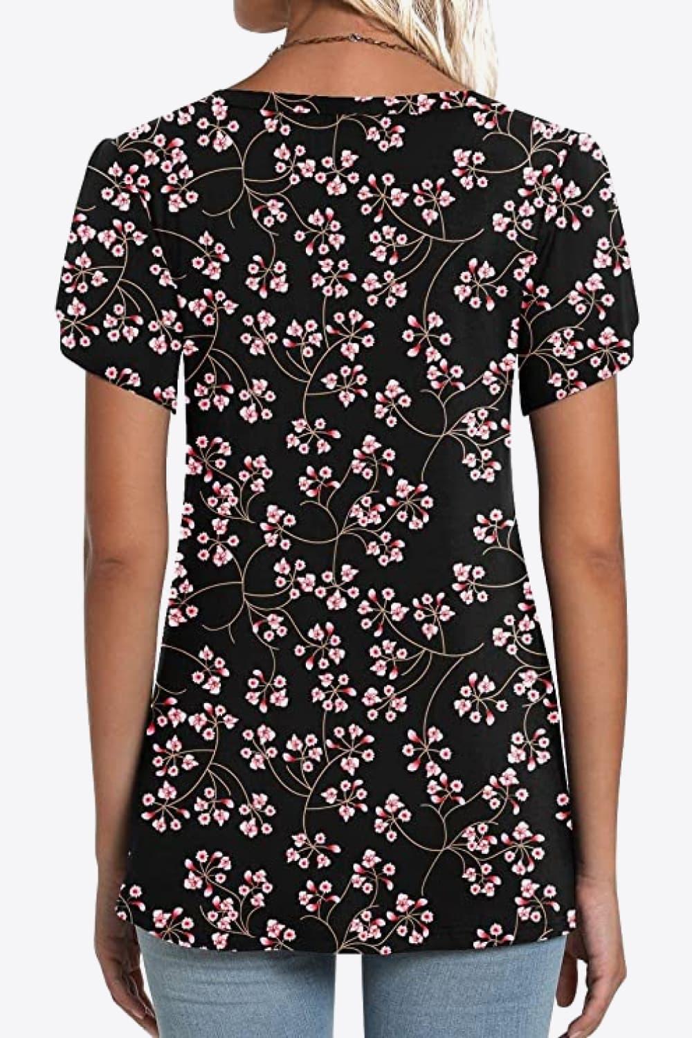 Casual Floral V Neck Blouse With Petal Sleeves - Southern Shores Clothing