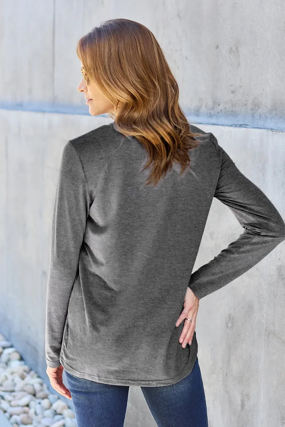 Basic Round Neck Long Sleeve Knit Top Silhouette - Southern Shores Clothing