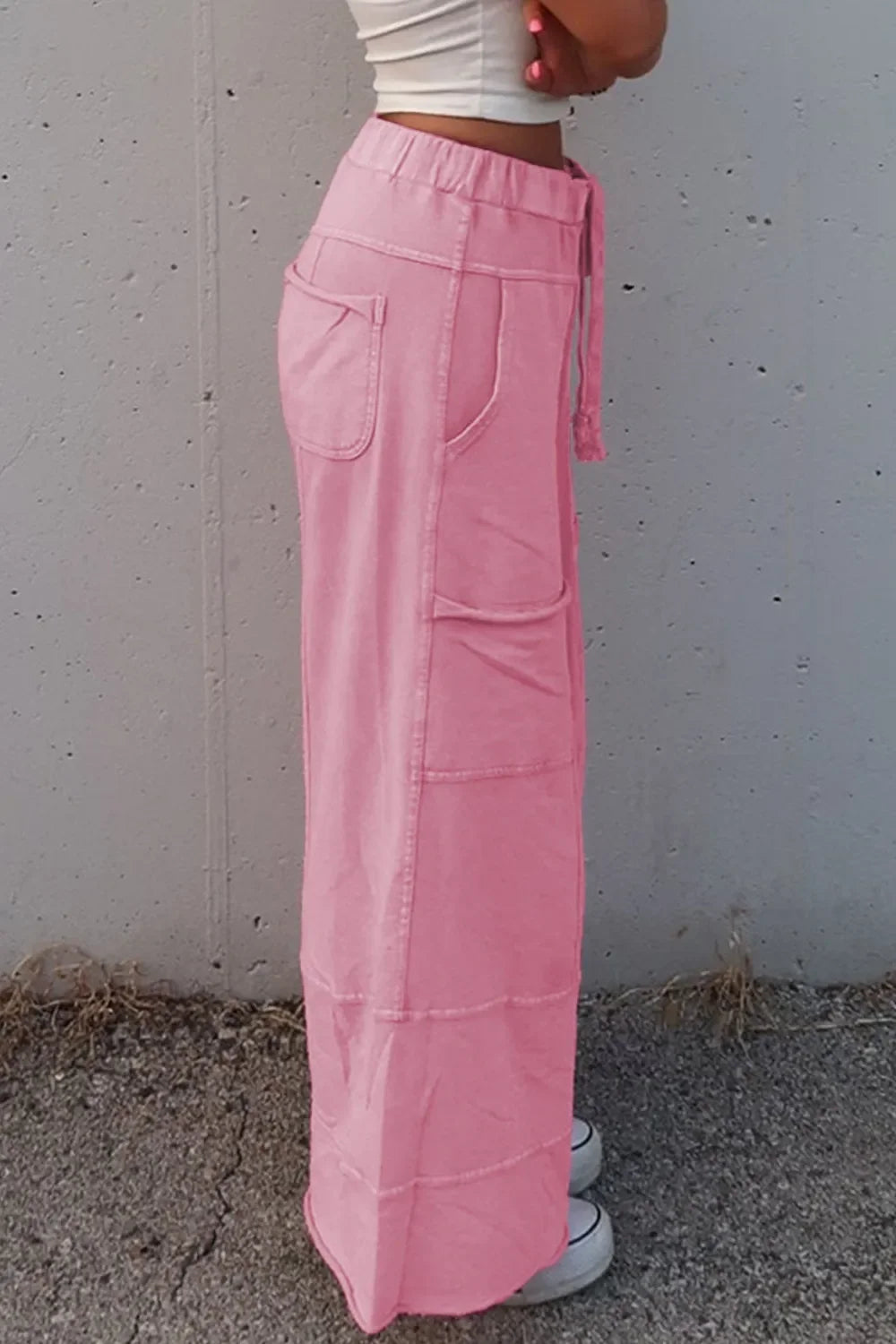 Mineral Wash High Waist Wide Leg Cotton Cargo Pants - Southern Shores Clothing