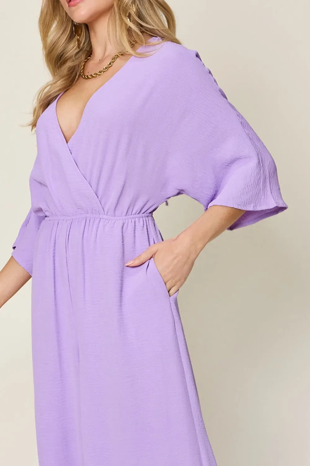 Surplice Wide-Leg Jumpsuit With Hidden Pockets - Southern Shores Clothing