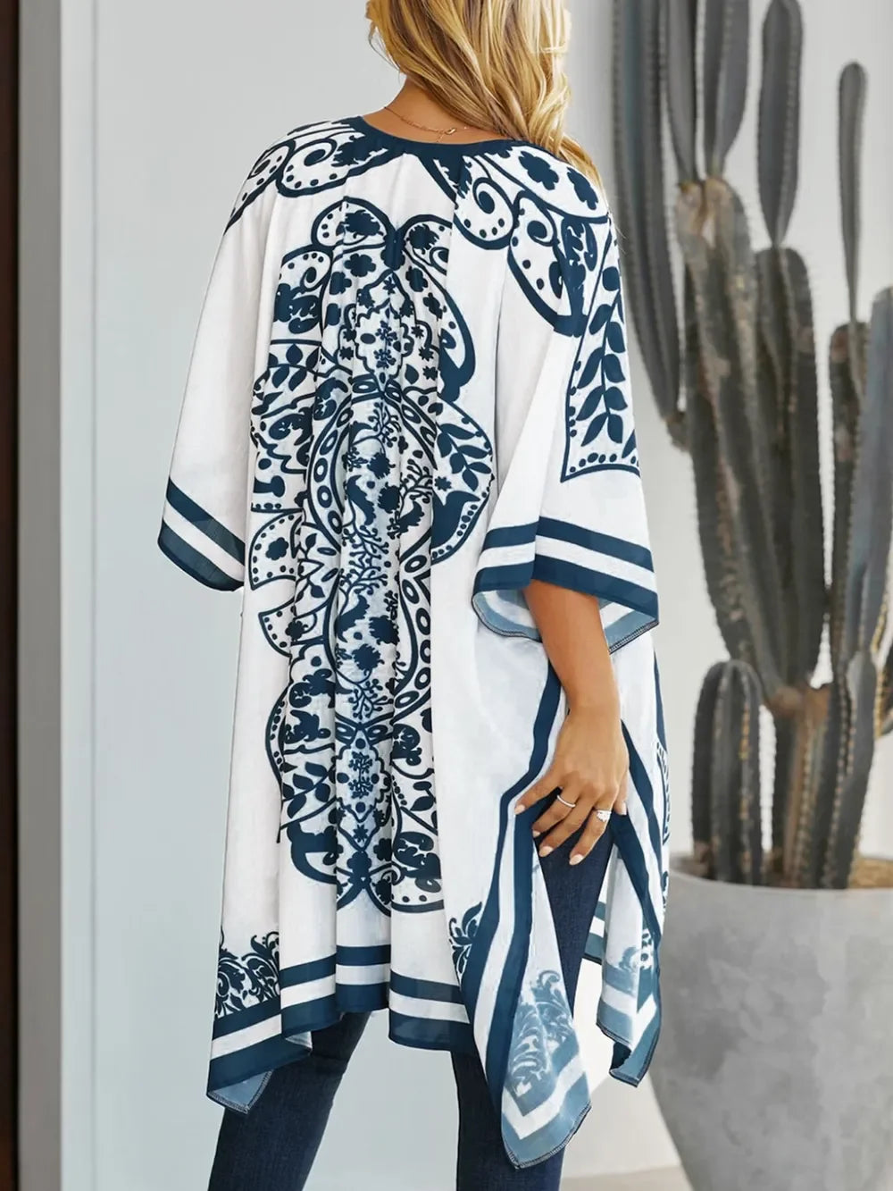 Printed Open Front Swimwear Cover Up One Size - Southern Shores Clothing