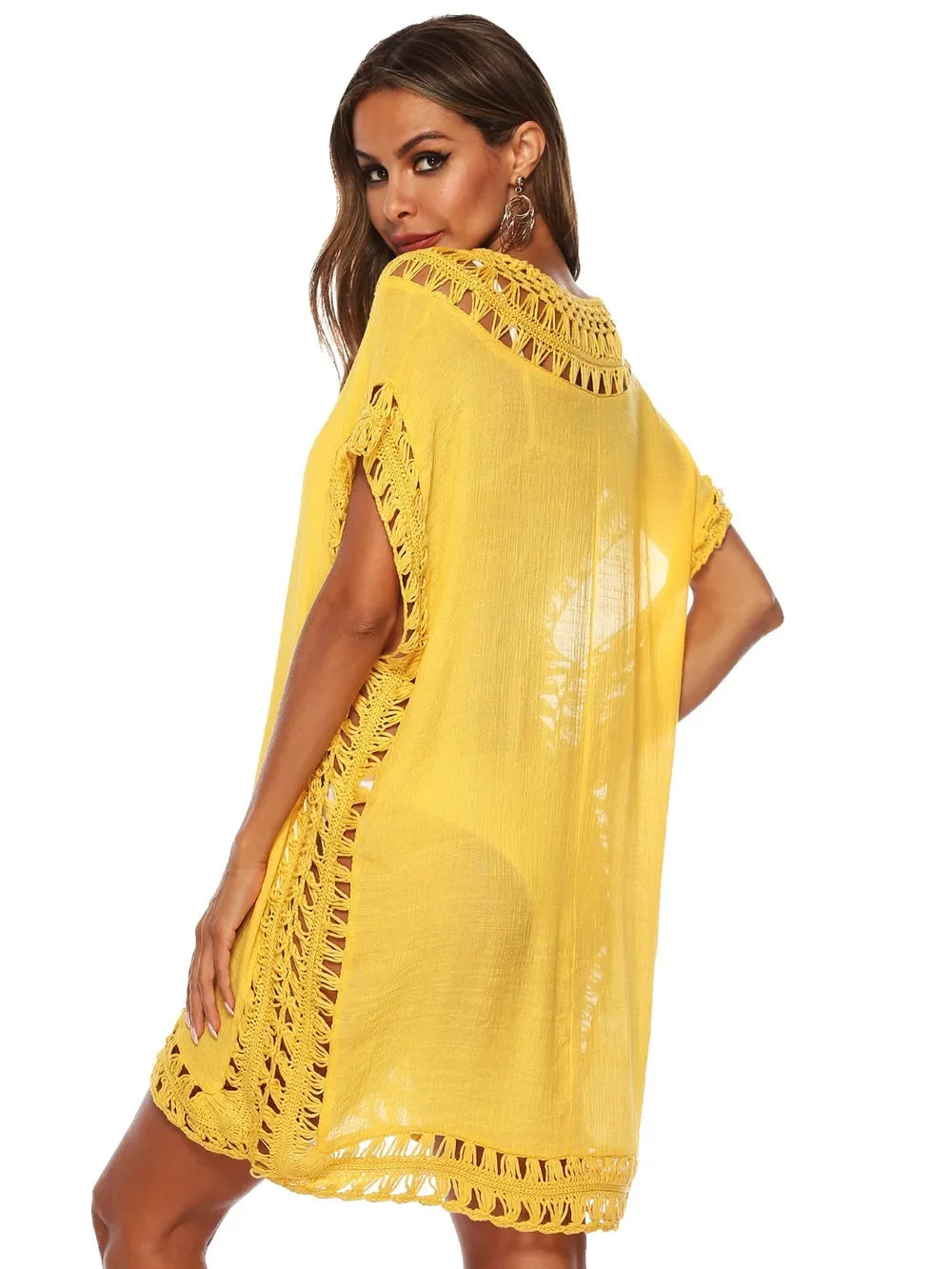 Cutout V-Neck Short Sleeve Cover-Up One Size - Southern Shores Clothing