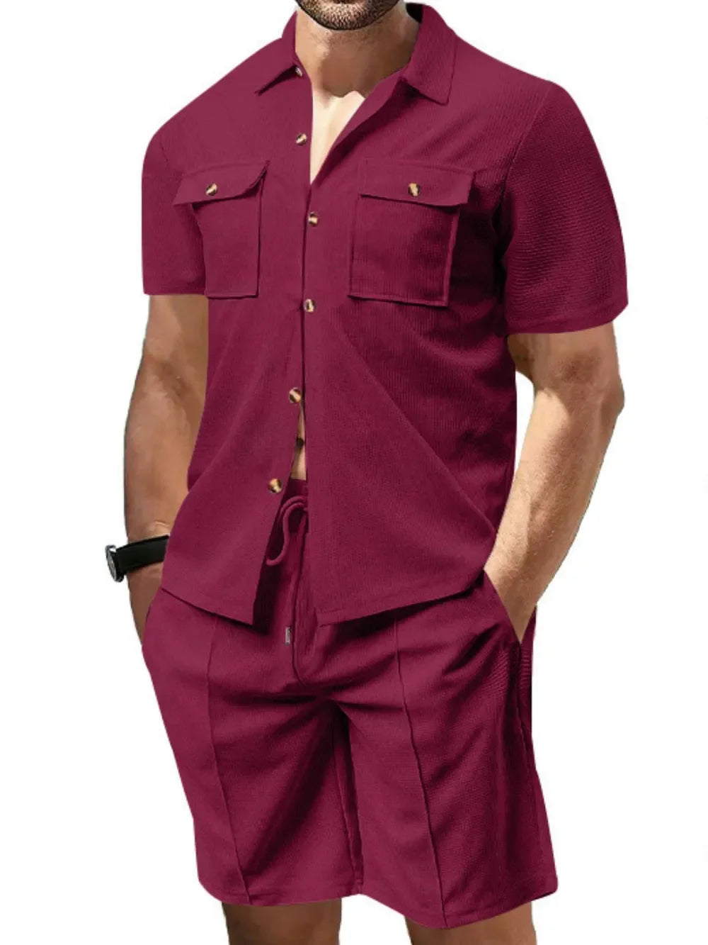 Men's Full Size Button Down Short Sleeve Top and Shorts Set Plus Size - Southern Shores Clothing