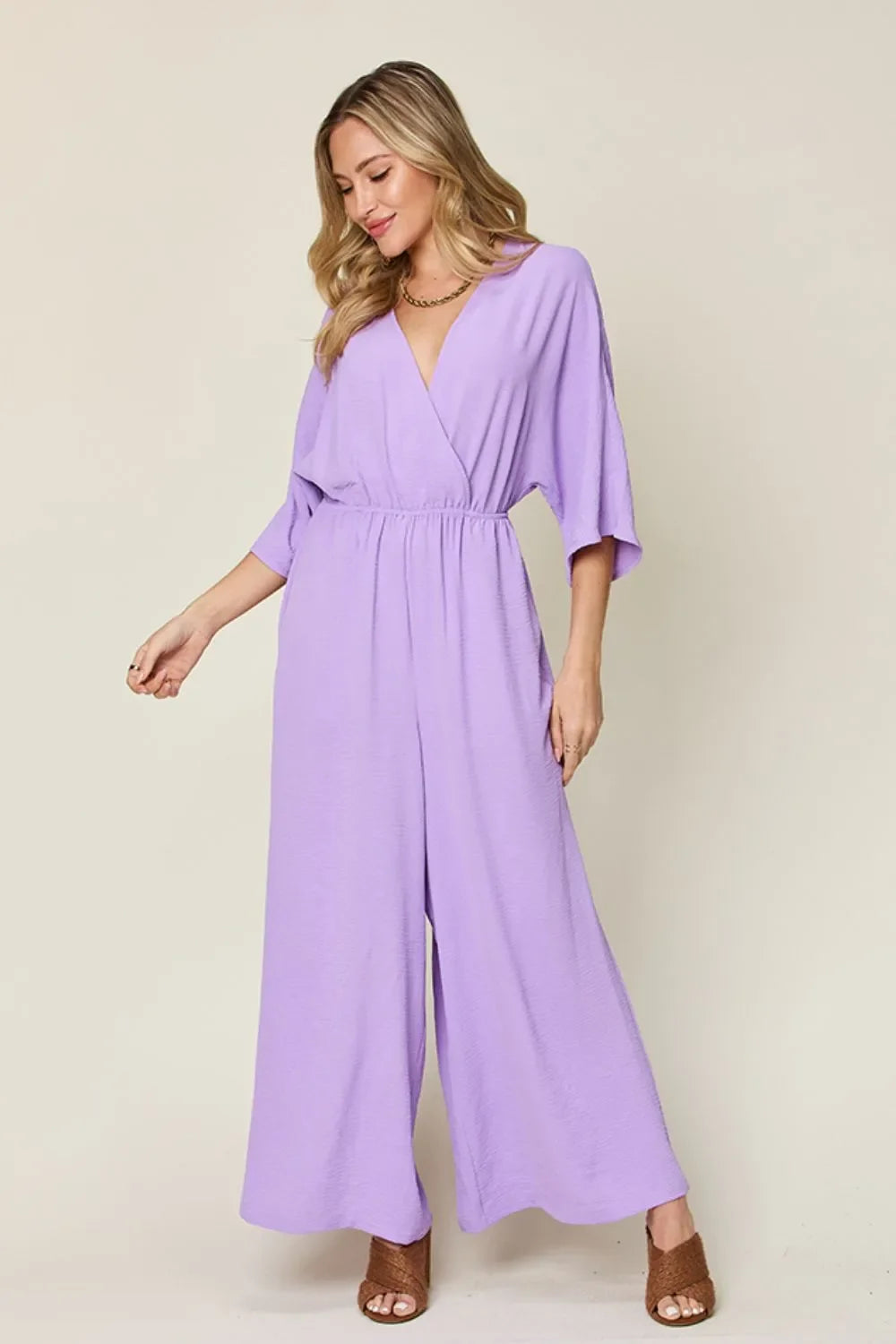 Surplice Wide-Leg Jumpsuit With Hidden Pockets - Southern Shores Clothing