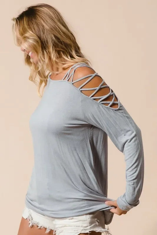 One Shoulder Jersey Knit Top With Criss Cross Detail - Southern Shores Clothing